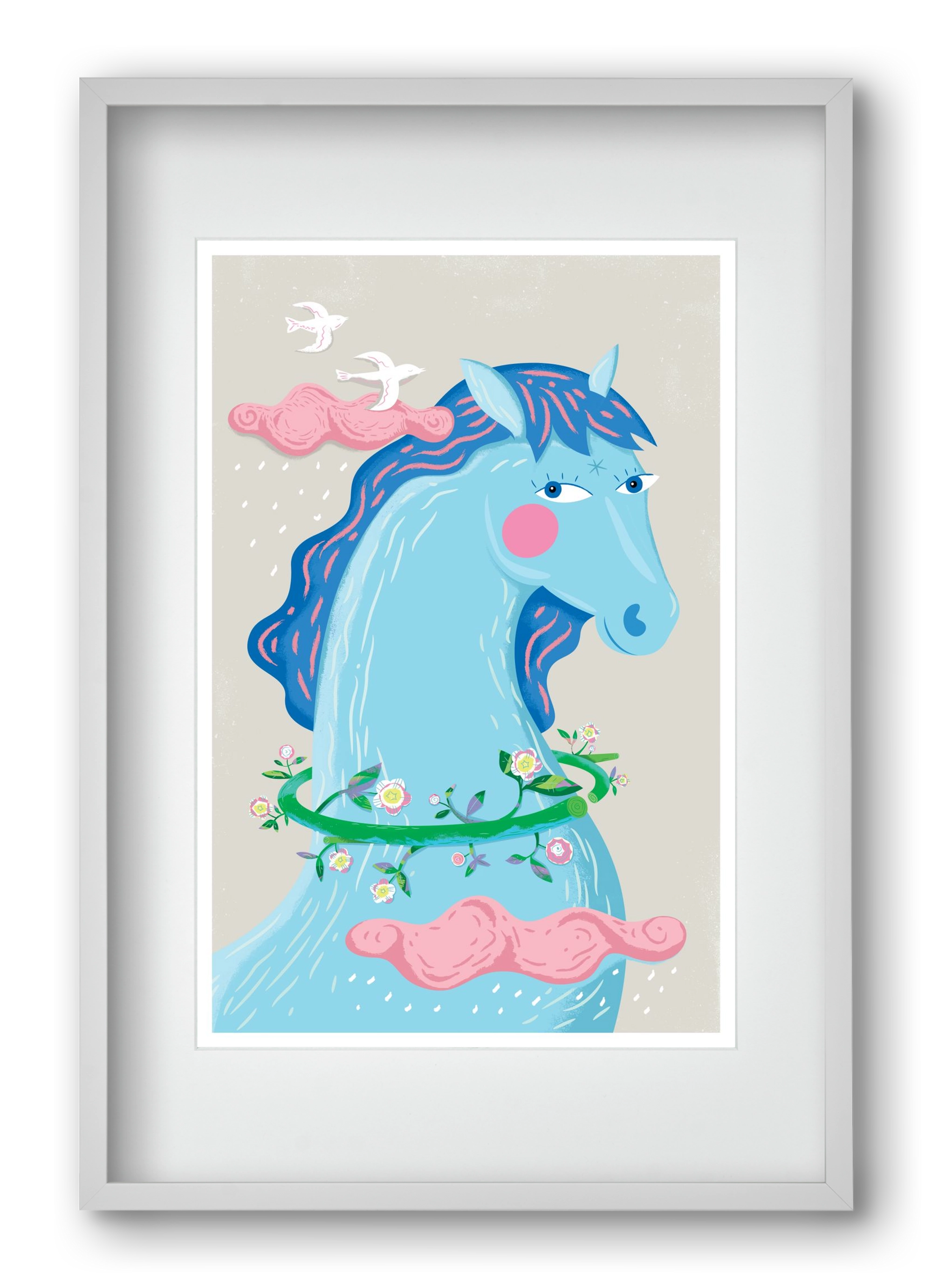 Kék póni, 40x60 cm (30x45 cm), Fehér keret, paszpartuval