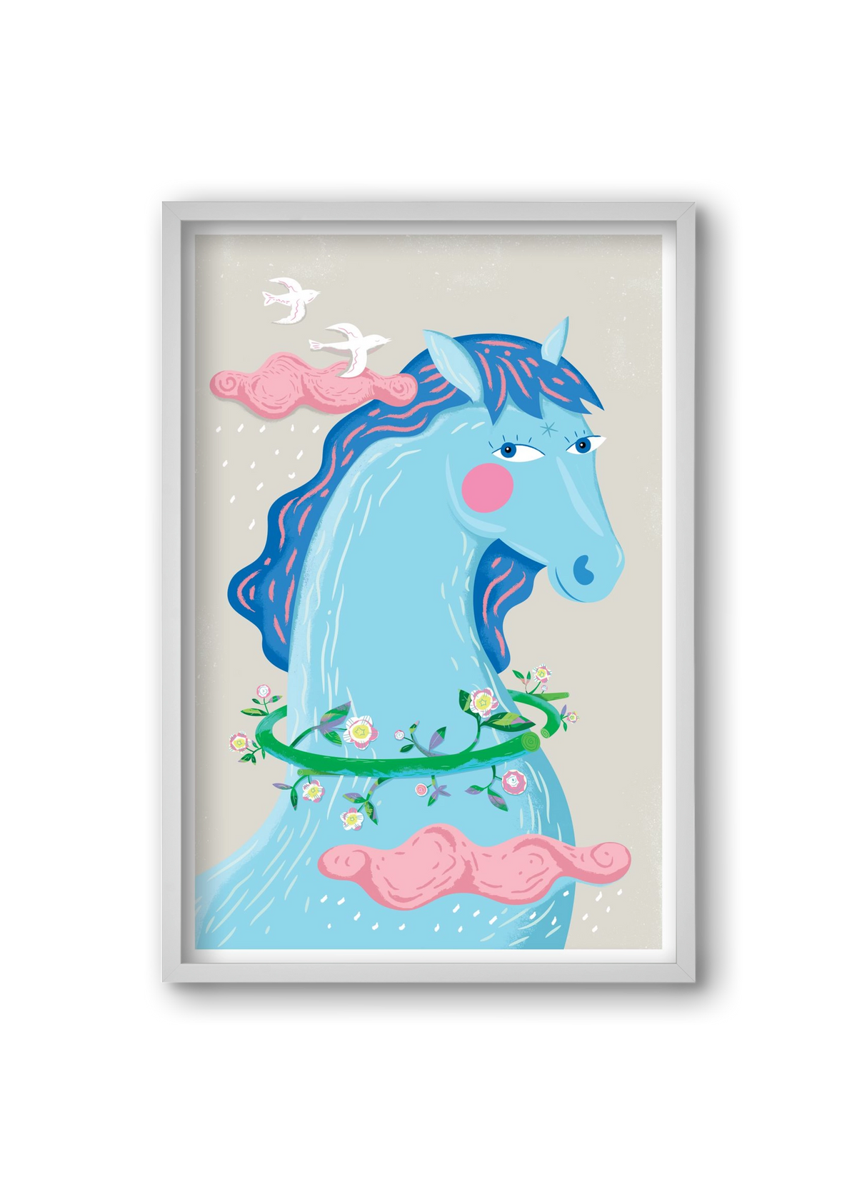 Kék póni, 20x30 cm (20x30 cm), Fehér keret