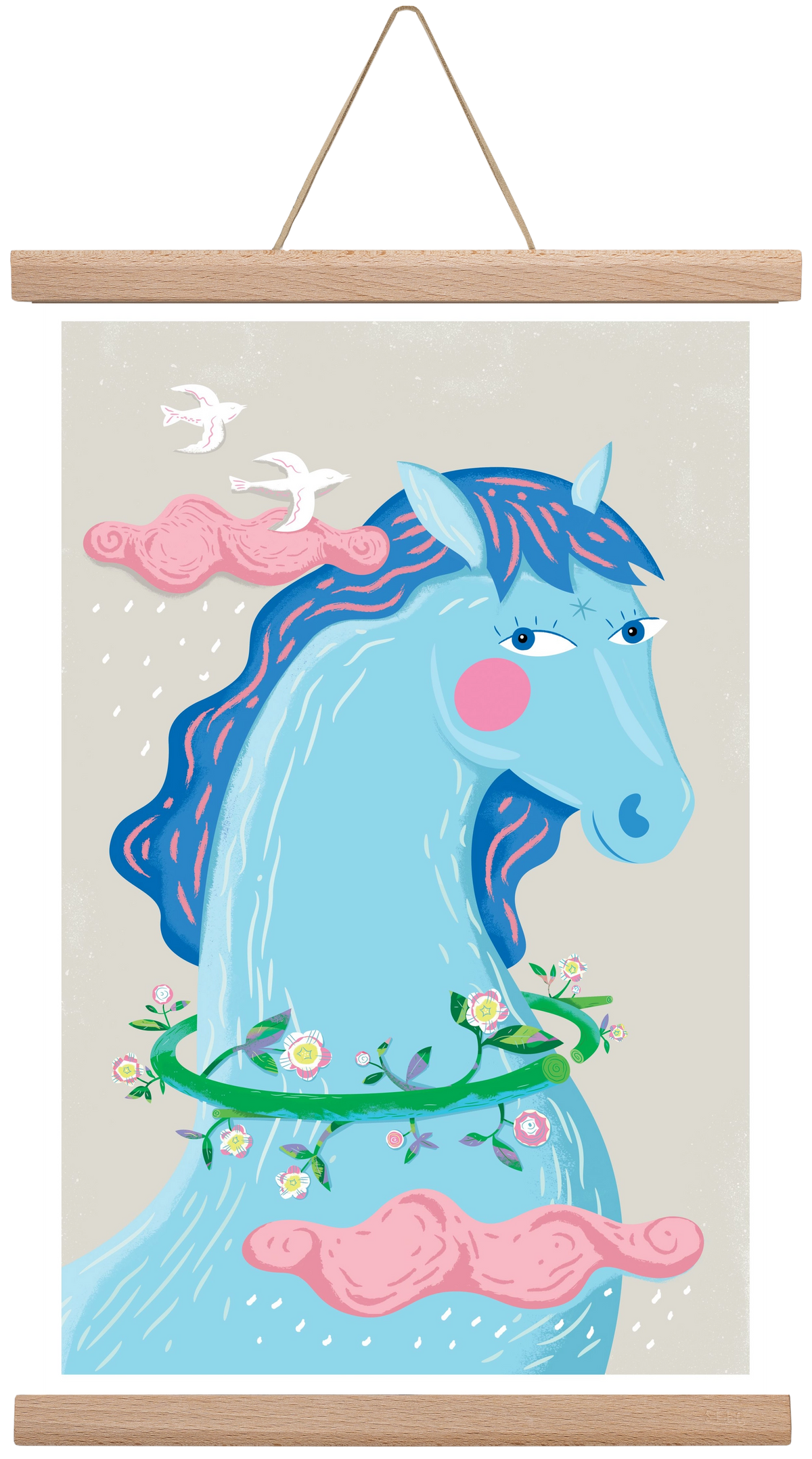 Kék póni, 30x45 cm (30x45 cm), Tölgy akasztó
