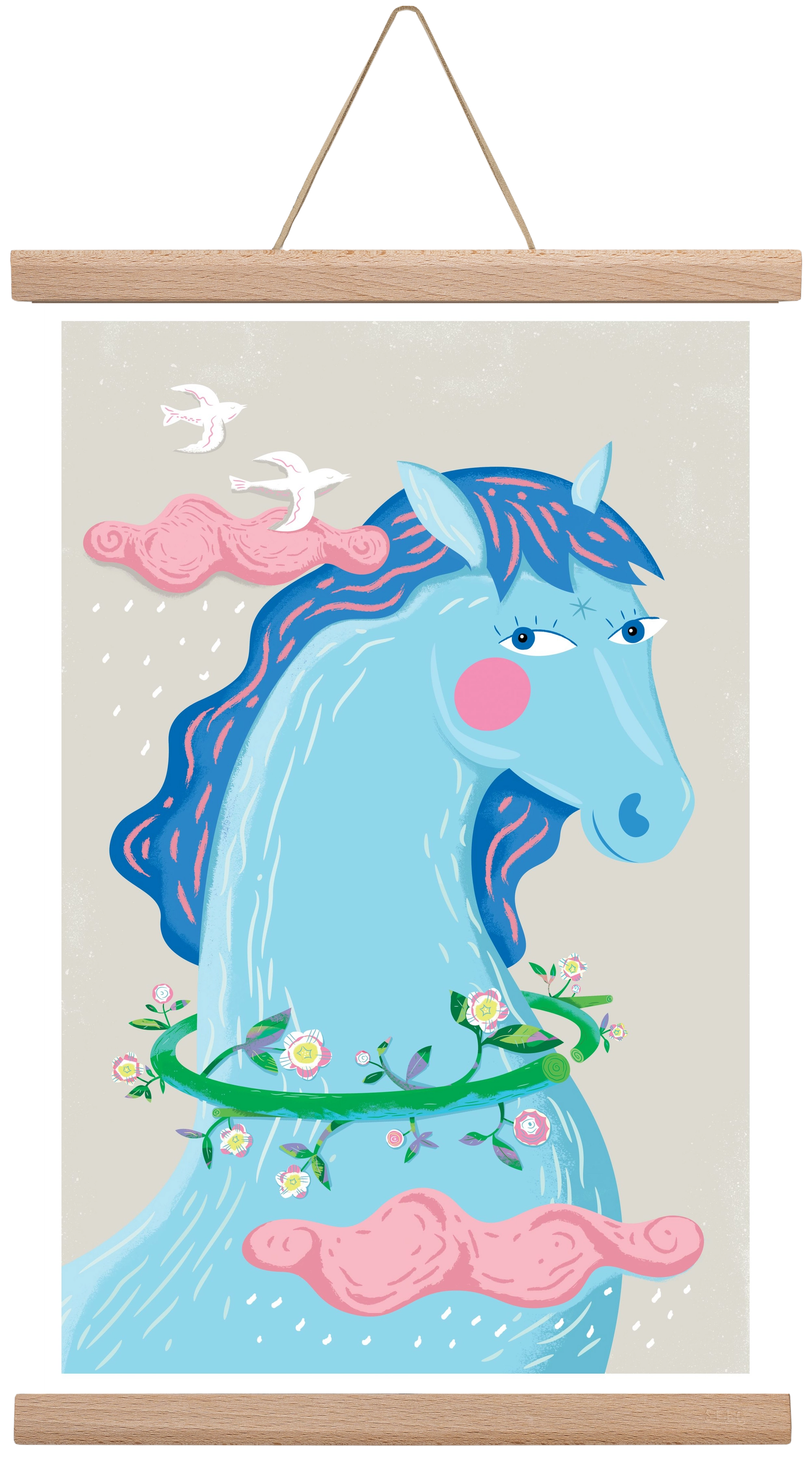 Kék póni, 30x45 cm (30x45 cm), Tölgy akasztó