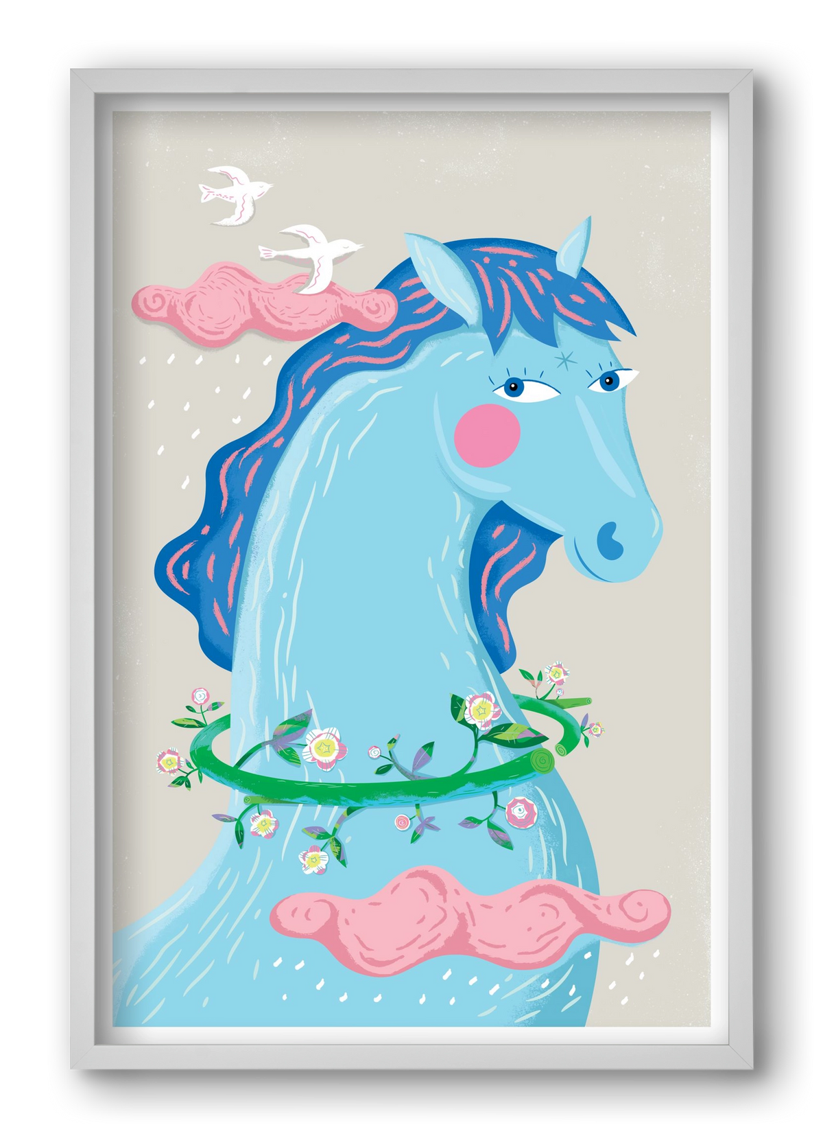 Kék póni, 40x60 cm (40x60 cm), Fehér keret