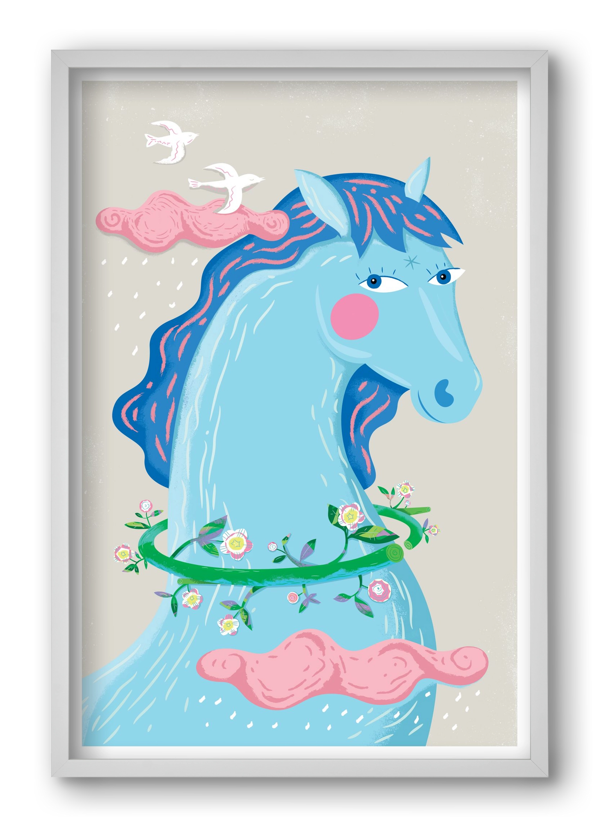 Kék póni, 40x60 cm (40x60 cm), Fehér keret