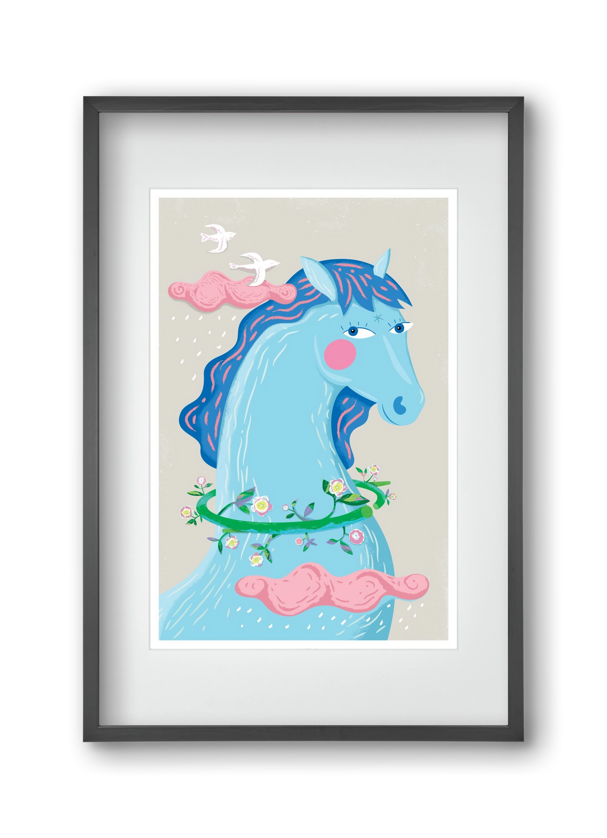 Kék póni, 30x45 cm (20x30 cm), Fekete keret, paszpartuval