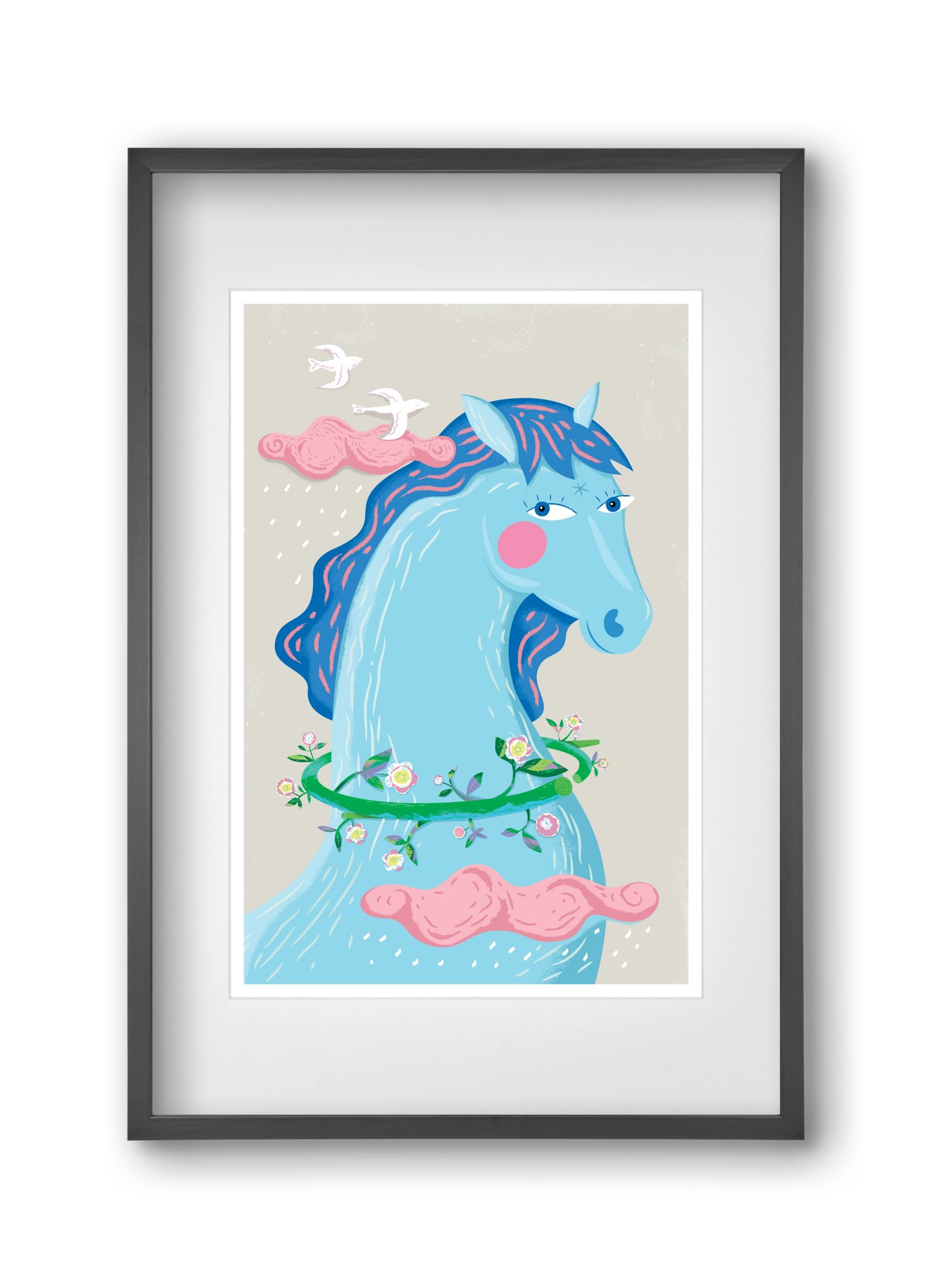 Kék póni, 30x45 cm (20x30 cm), Fekete keret, paszpartuval