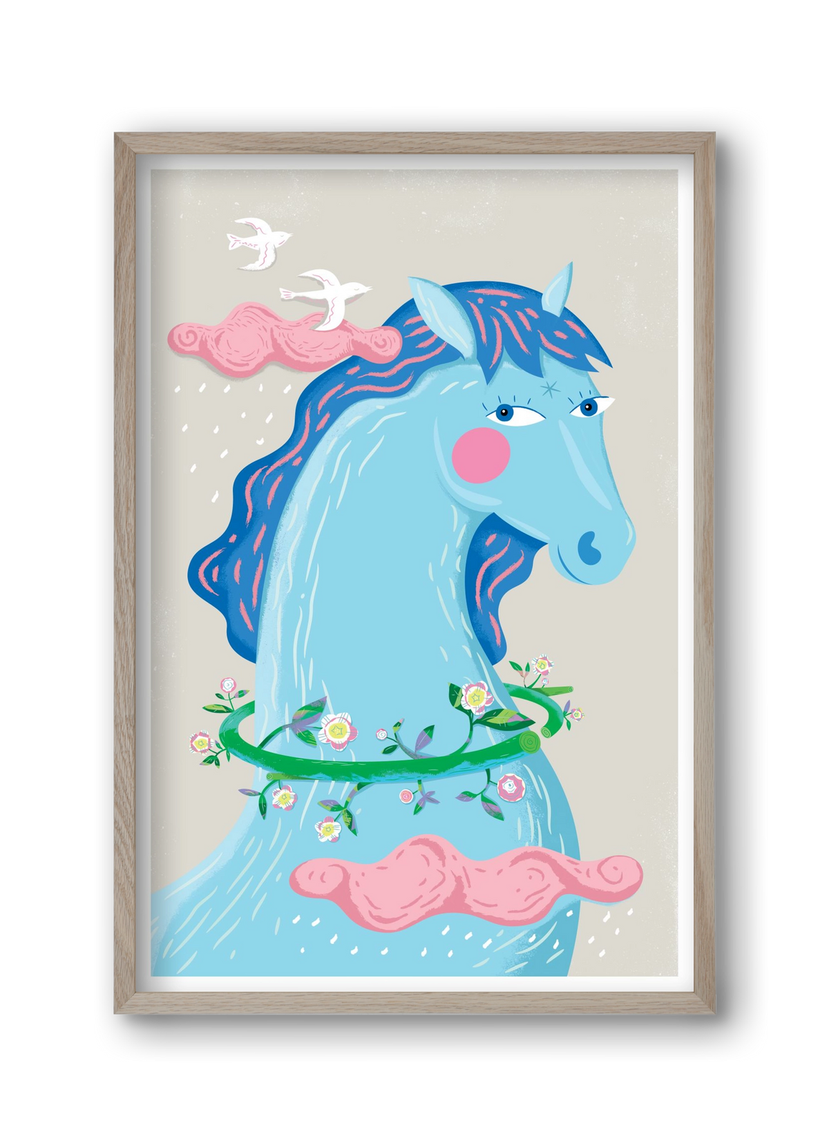 Kék póni, 30x45 cm (30x45 cm), Tölgy keret