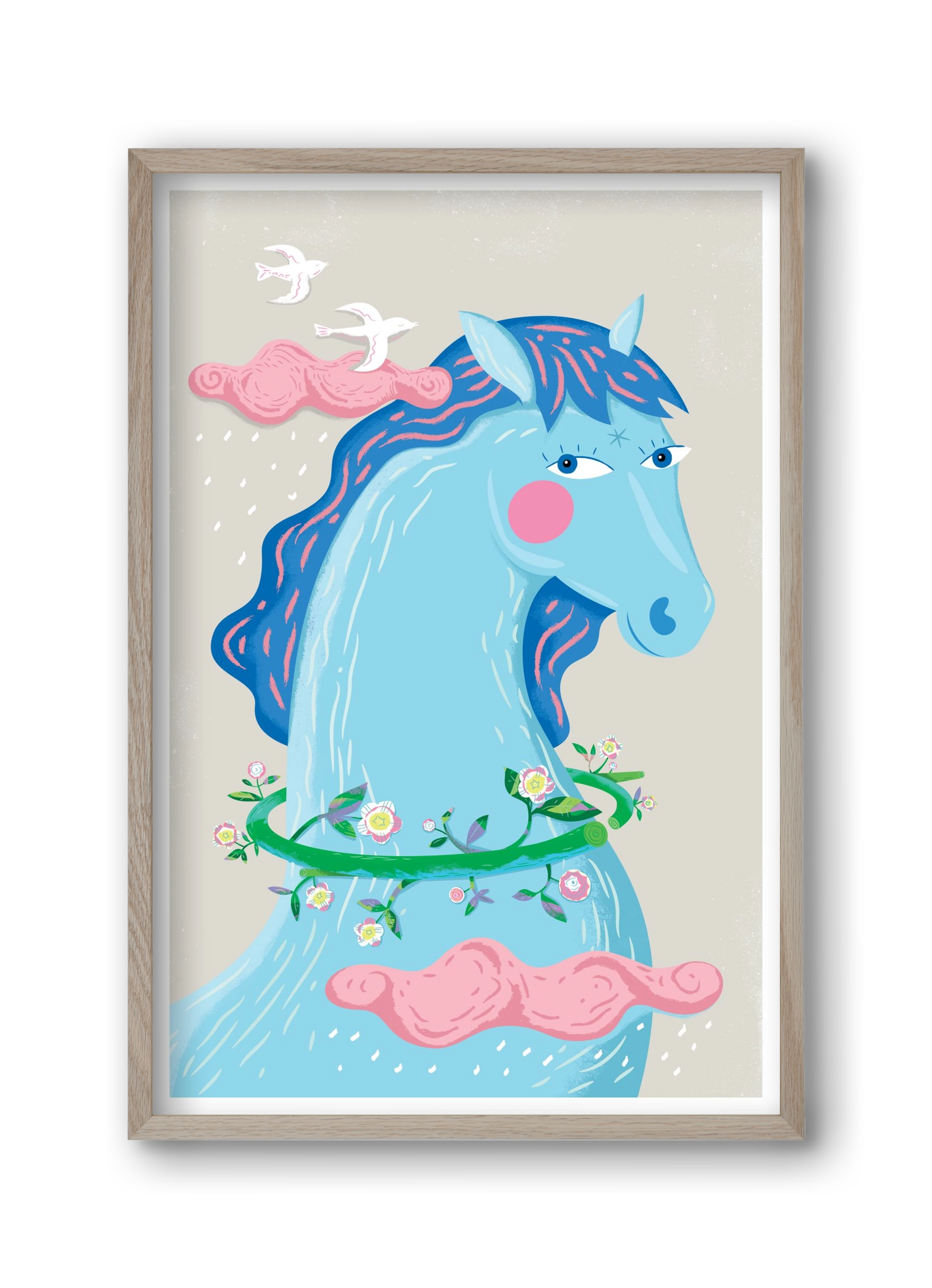Kék póni, 30x45 cm (30x45 cm), Tölgy keret