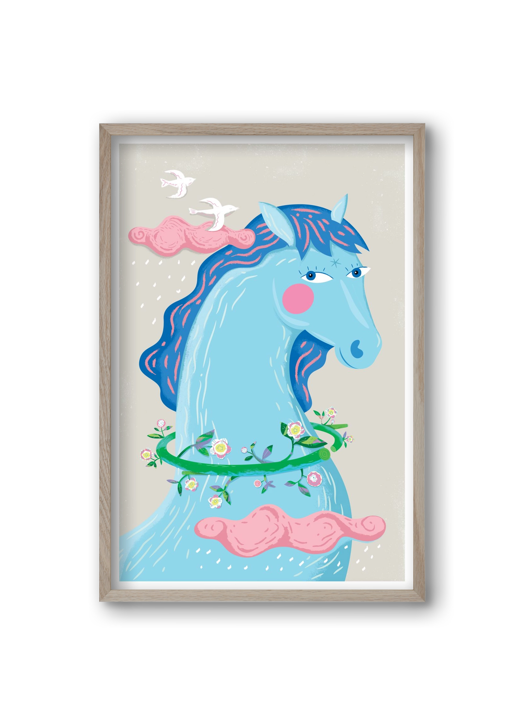 Kék póni, 20x30 cm (20x30 cm), Tölgy keret