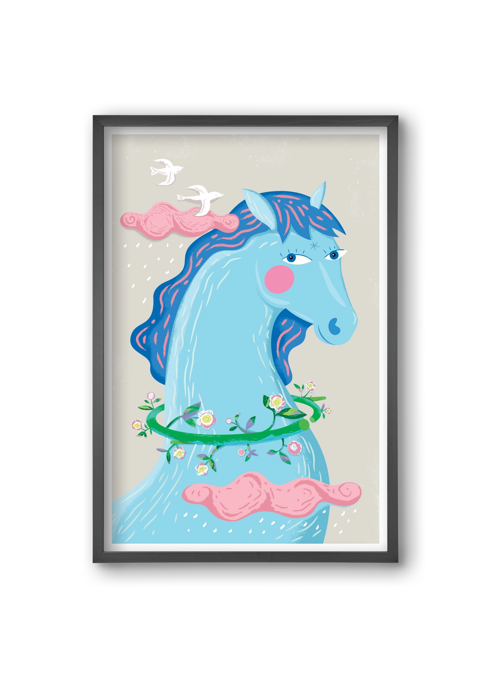 Kék póni, 20x30 cm (20x30 cm), Fekete keret