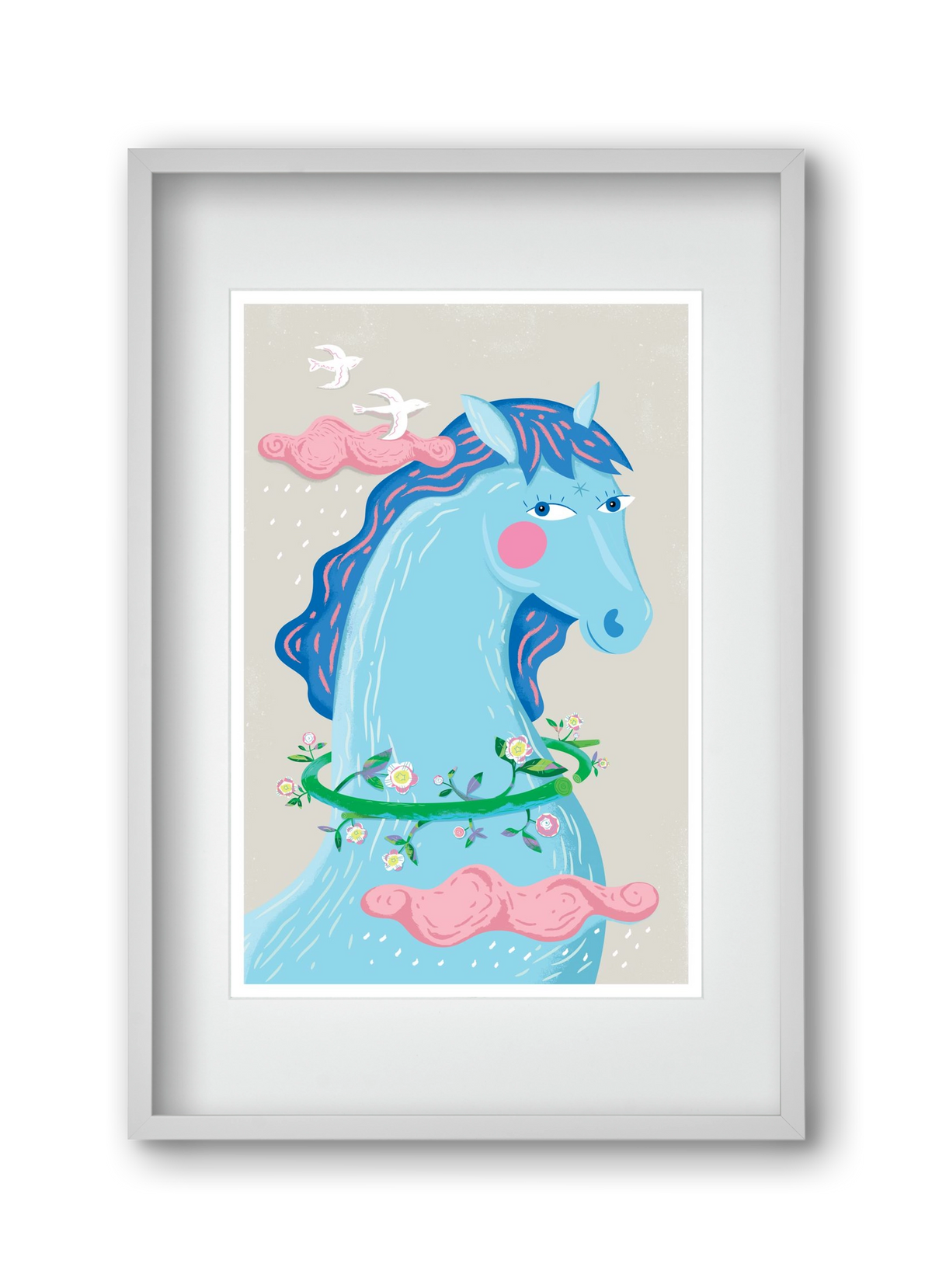 Kék póni, 30x45 cm (20x30 cm), Fehér keret, paszpartuval
