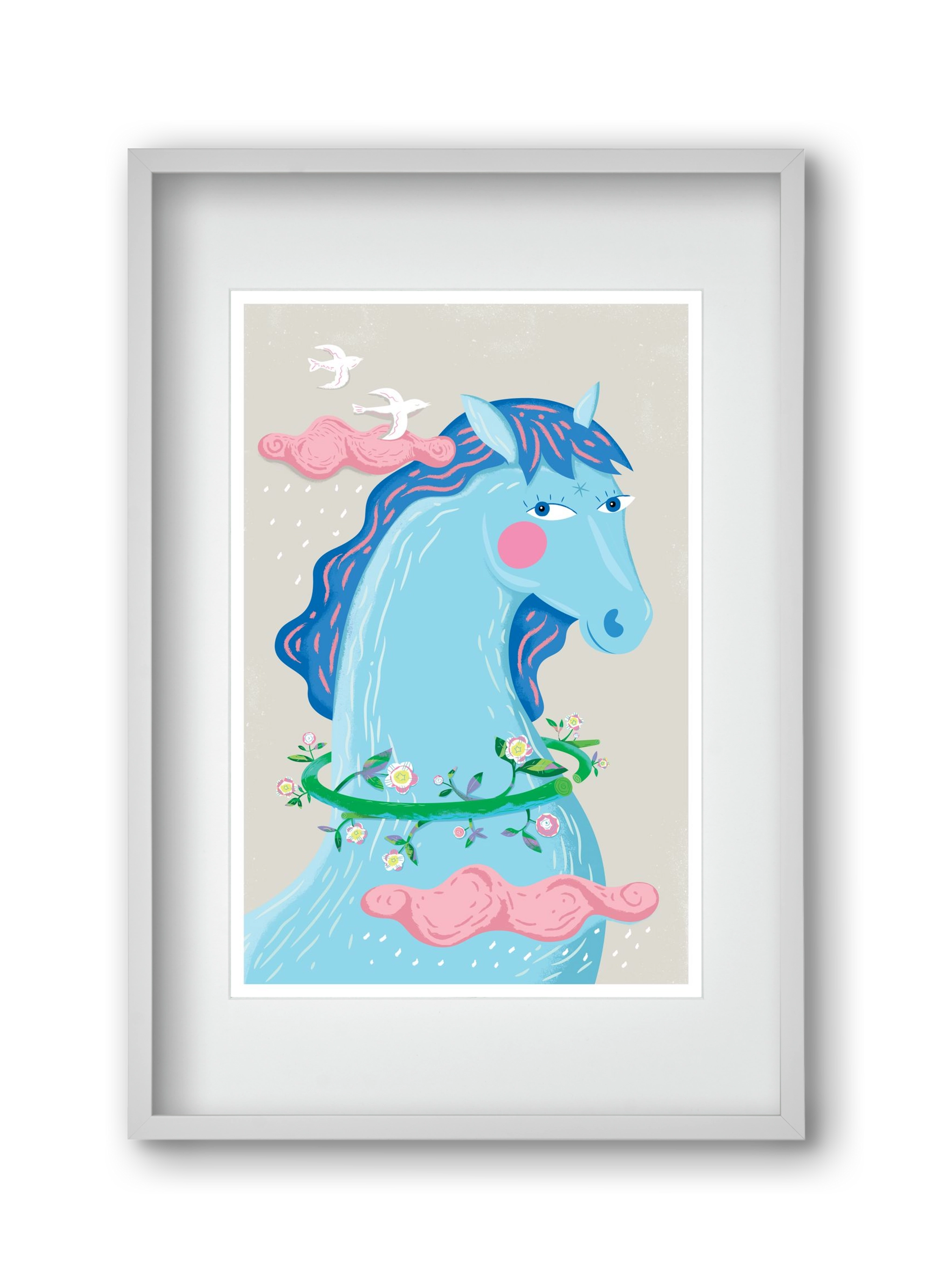 Kék póni, 30x45 cm (20x30 cm), Fehér keret, paszpartuval