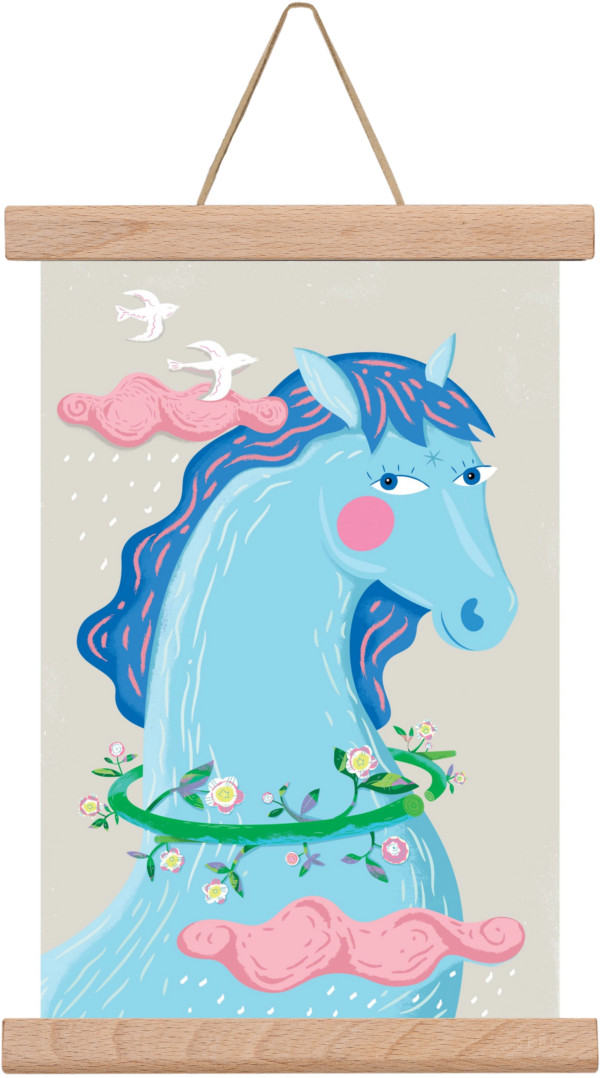 Kék póni, 20x30 cm (20x30 cm), Tölgy akasztó