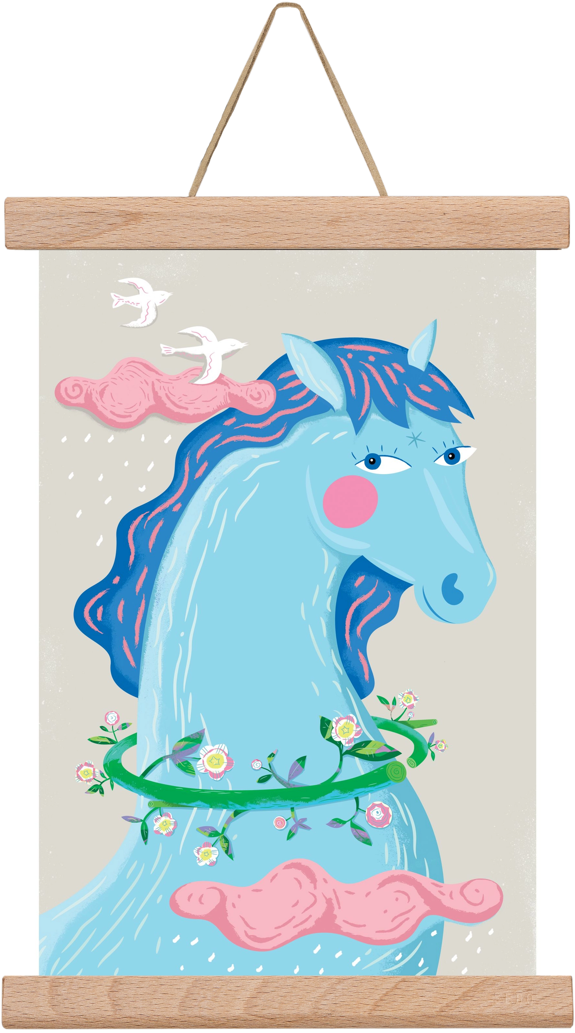 Kék póni, 20x30 cm (20x30 cm), Tölgy akasztó