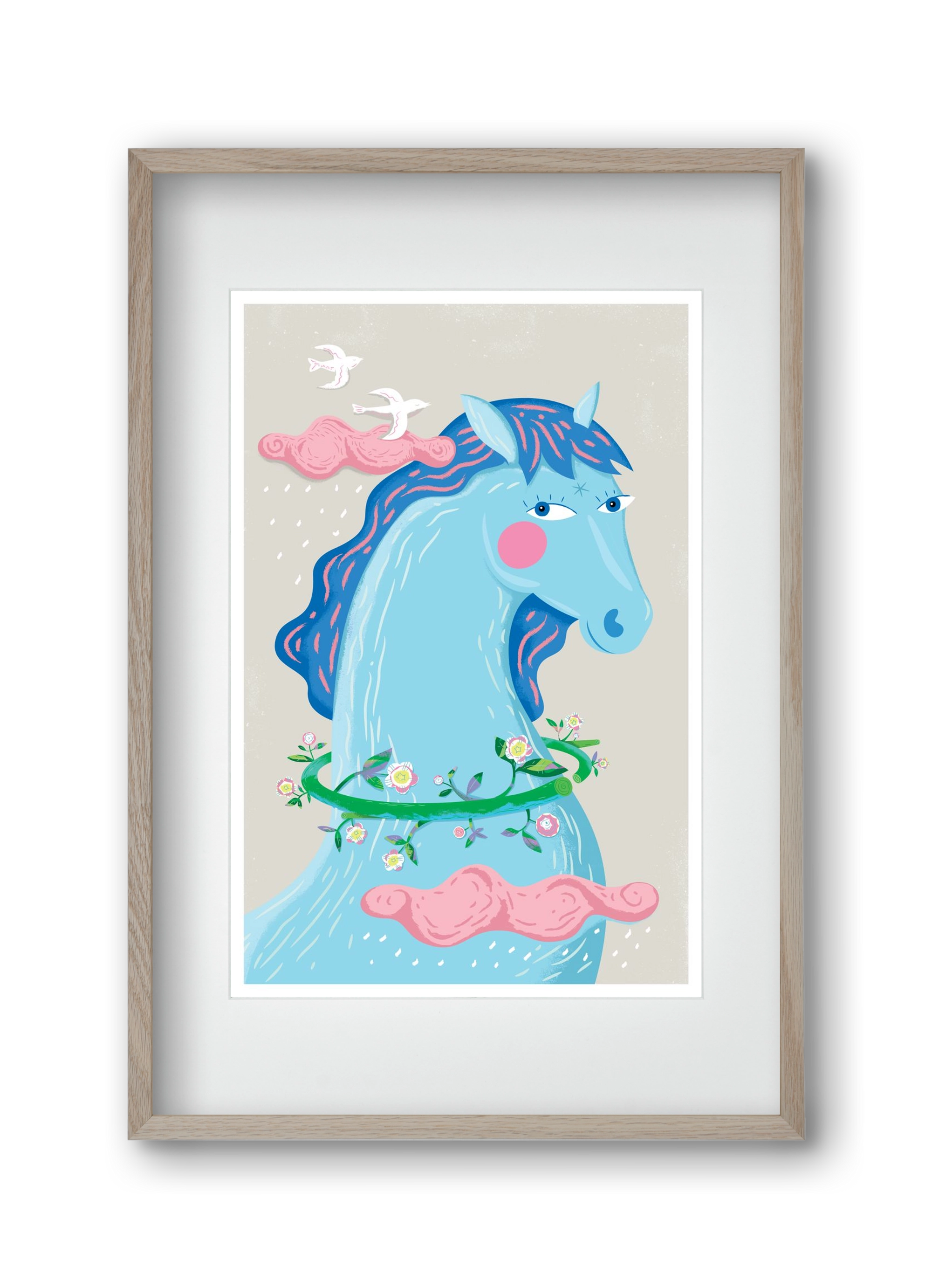 Kék póni, 30x45 cm (20x30 cm), Tölgy keret, paszpartuval