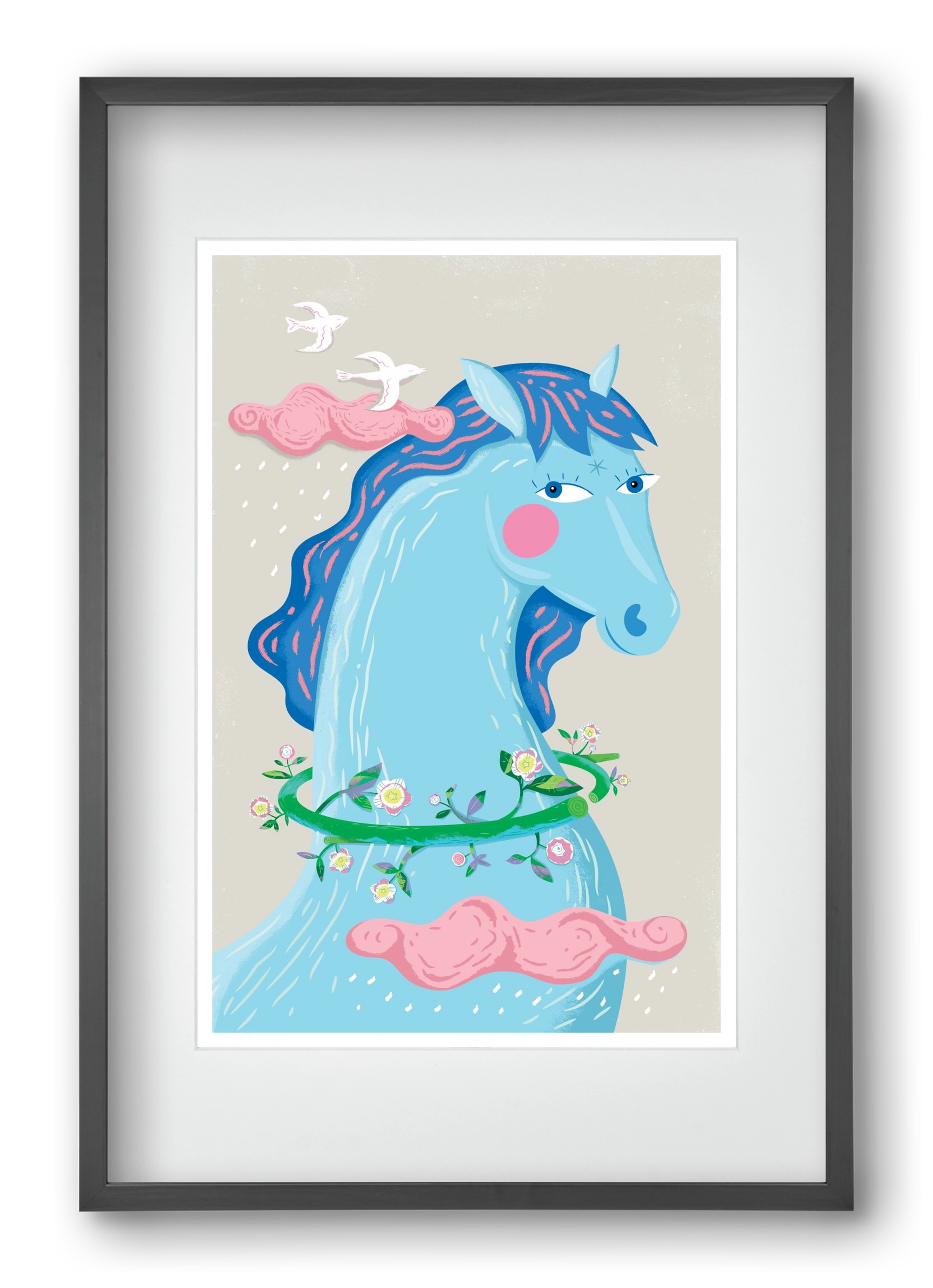 Kék póni, 40x60 cm (30x45 cm), Fekete keret, paszpartuval