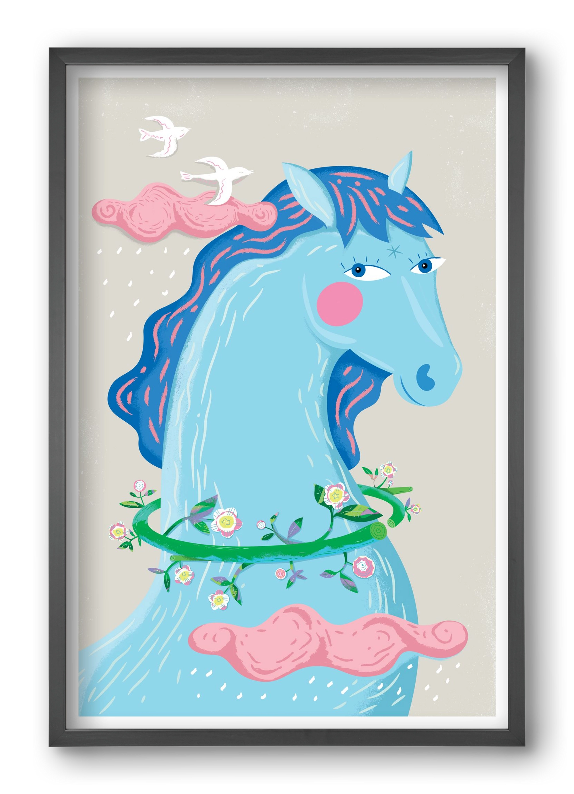 Kék póni, 40x60 cm (40x60 cm), Fekete keret