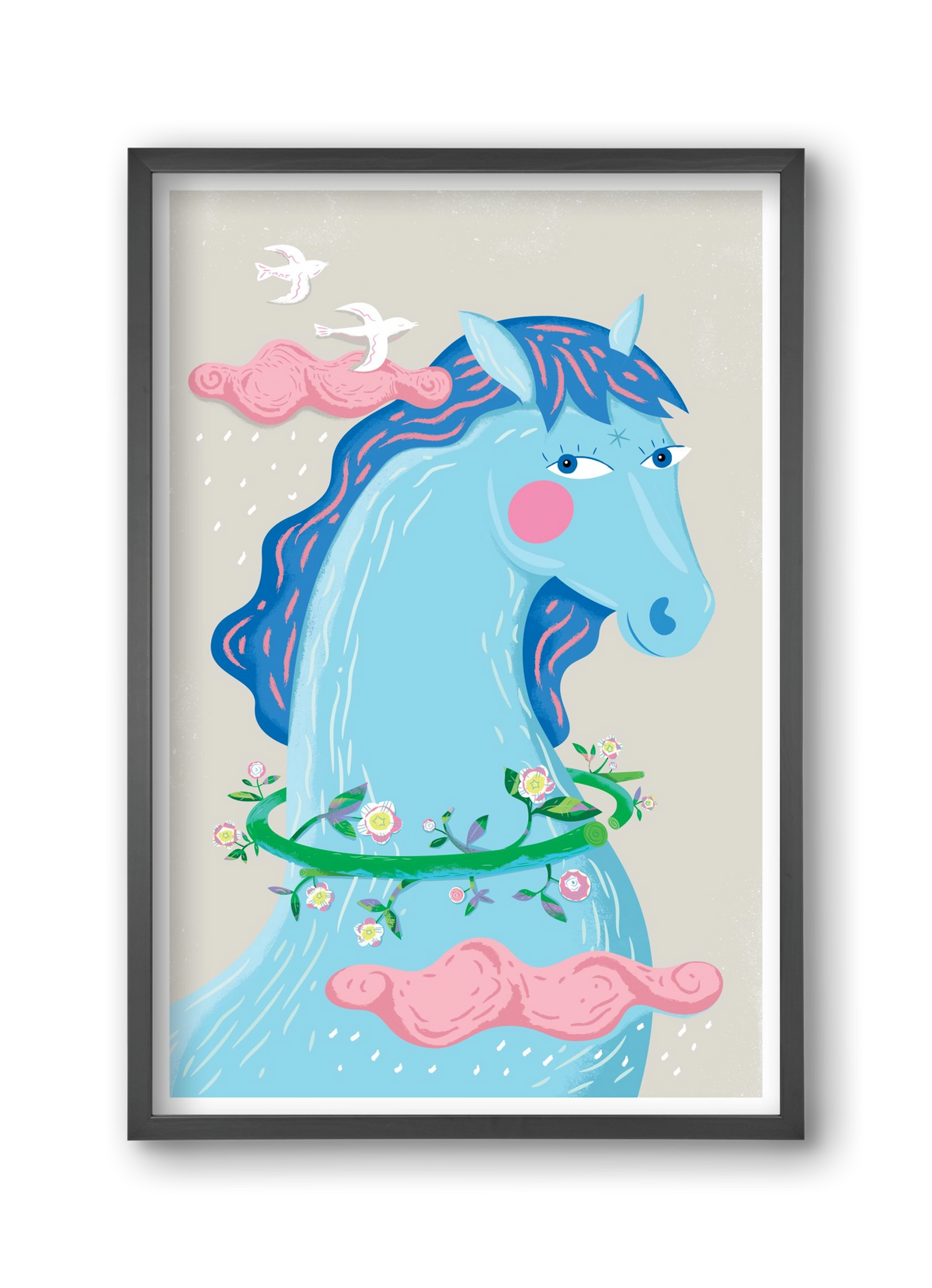Kék póni, 30x45 cm (30x45 cm), Fekete keret