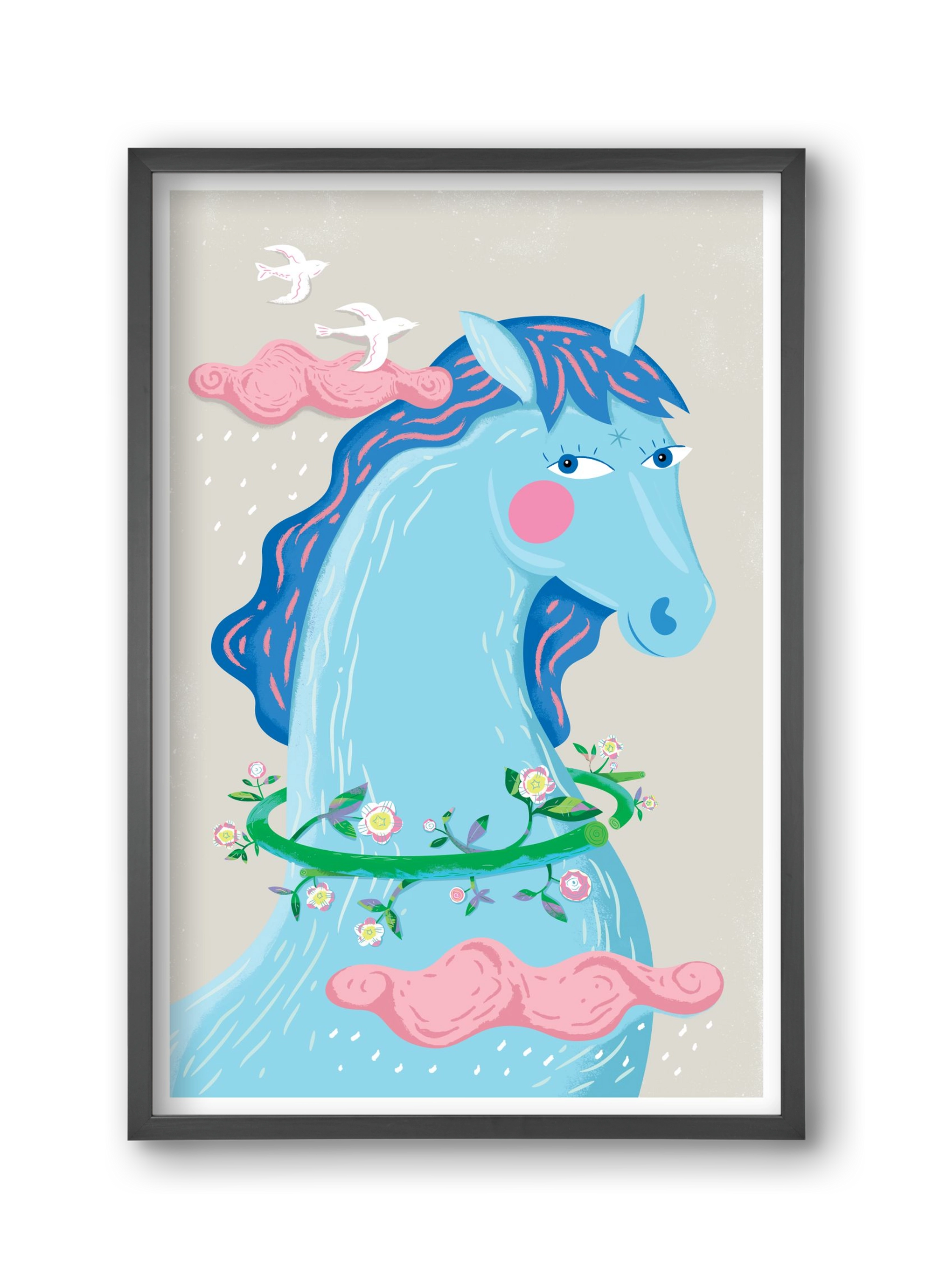 Kék póni, 30x45 cm (30x45 cm), Fekete keret