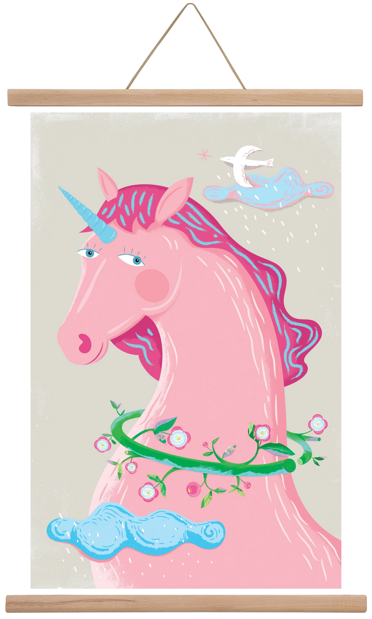 Pink Unikornis, 40x60 cm (40x60 cm), Tölgy akasztó