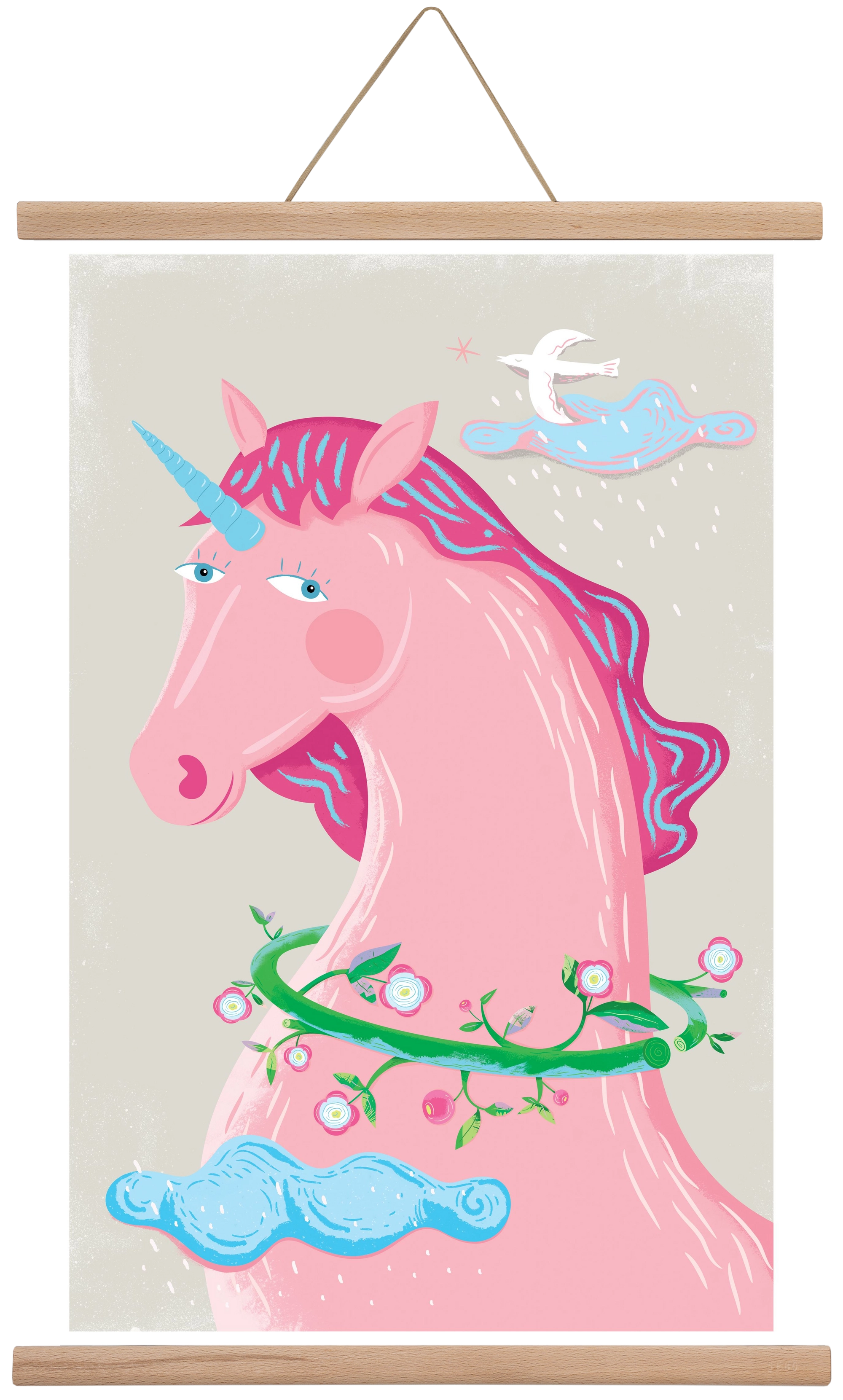 Pink Unikornis, 40x60 cm (40x60 cm), Tölgy akasztó