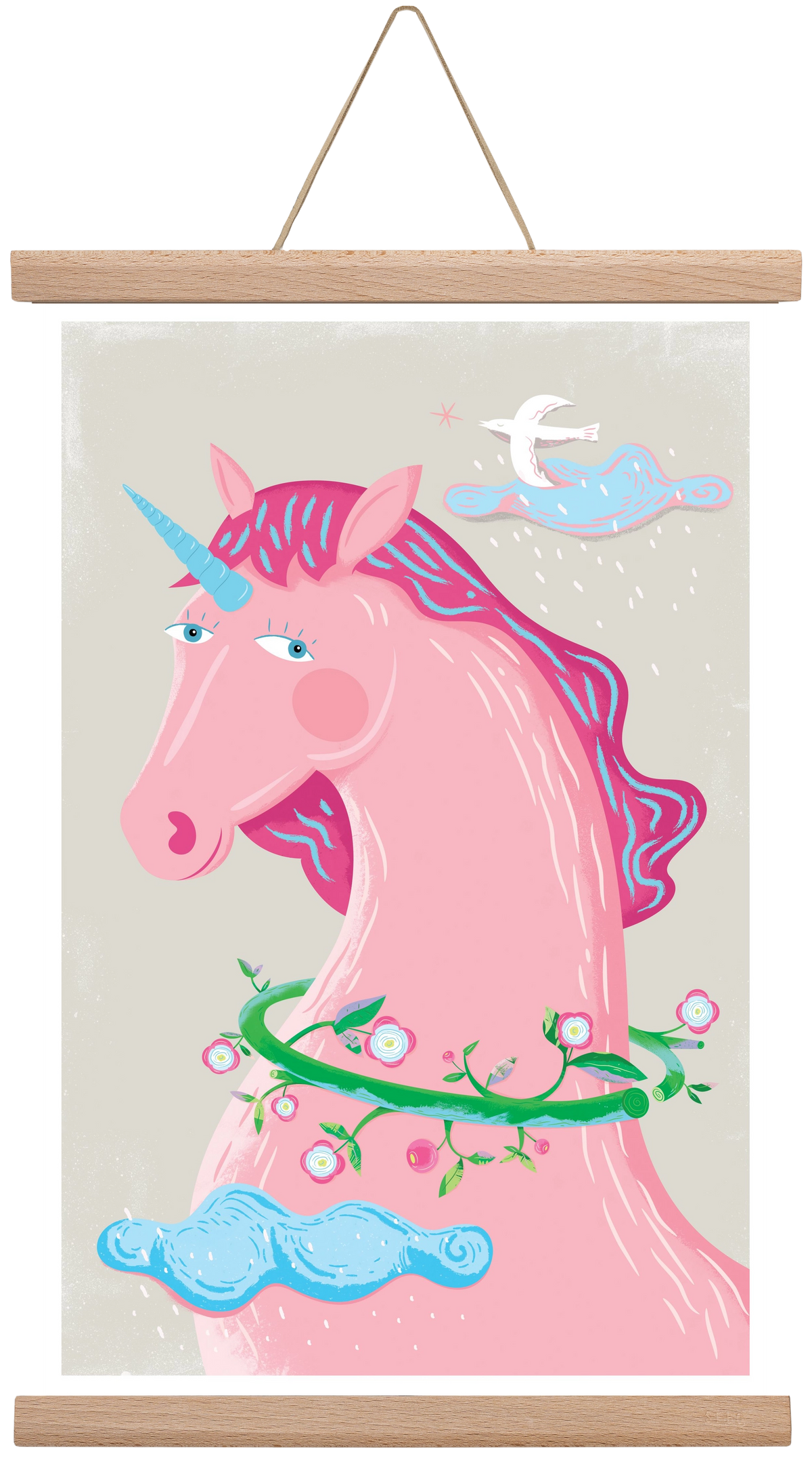 Pink Unikornis, 30x45 cm (30x45 cm), Tölgy akasztó