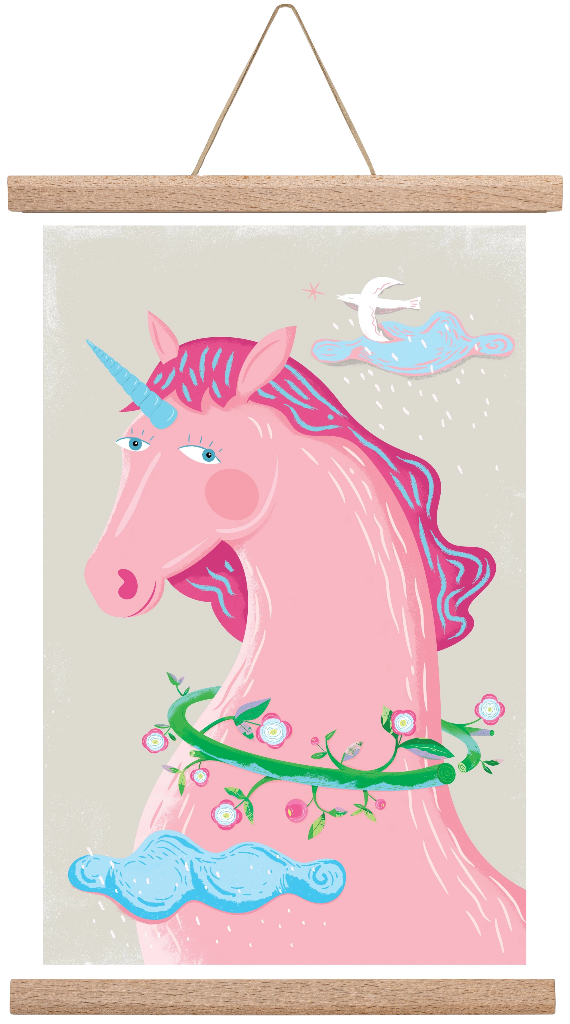 Pink Unikornis, 30x45 cm (30x45 cm), Tölgy akasztó