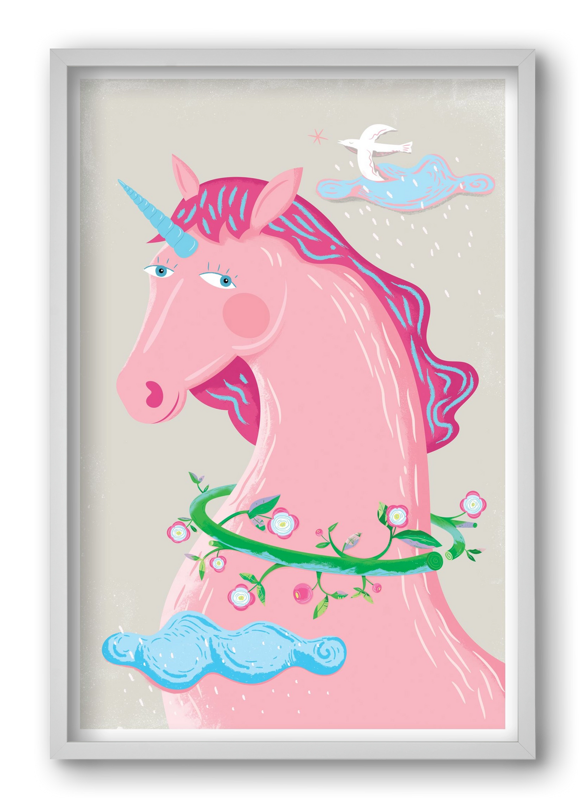 Pink Unikornis, 40x60 cm (40x60 cm), Fehér keret