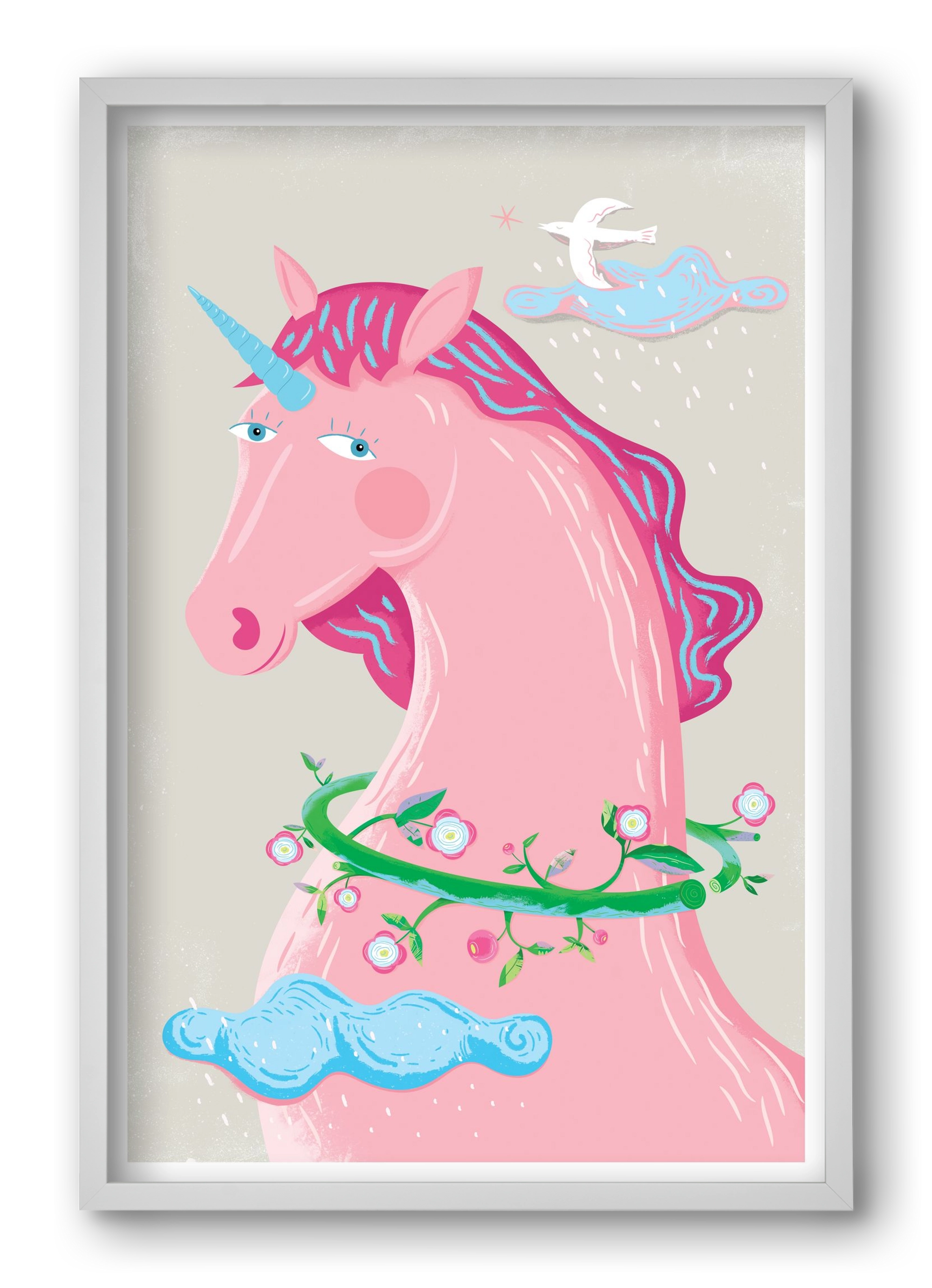 Pink Unikornis, 40x60 cm (40x60 cm), Fehér keret