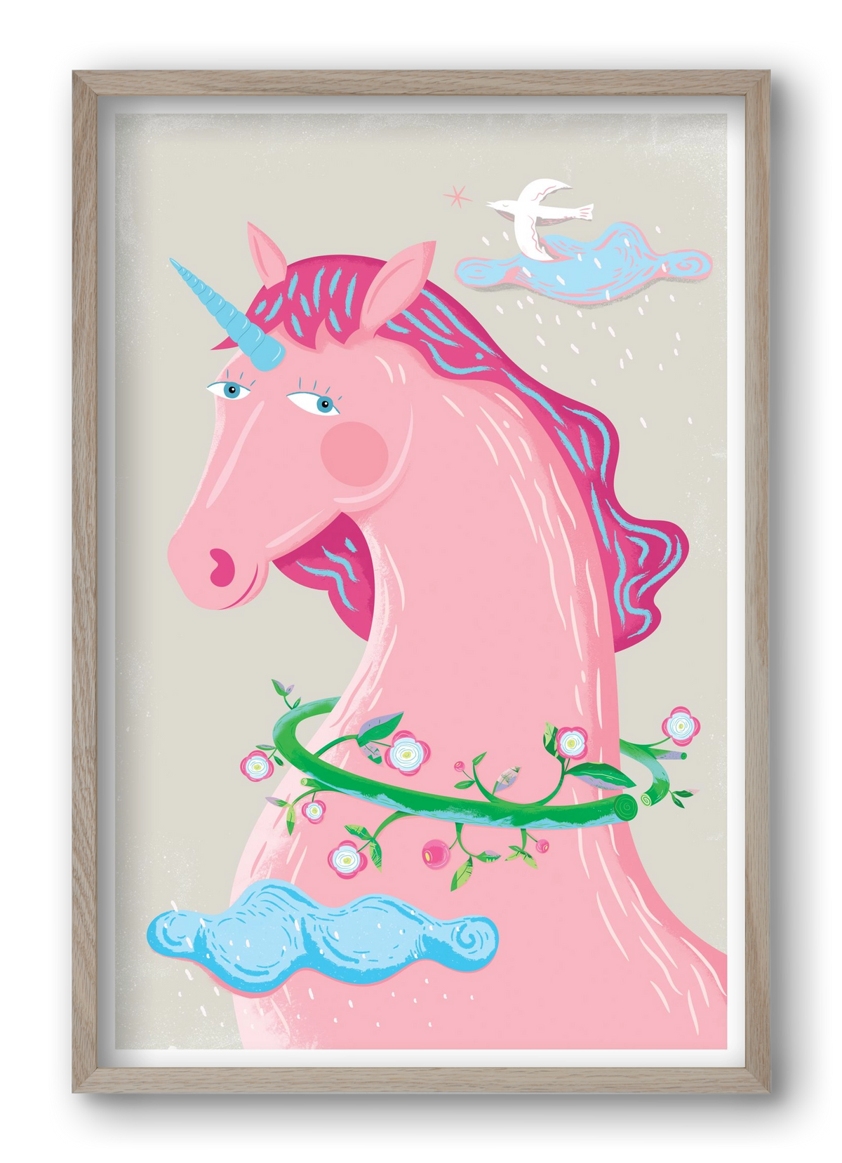 Pink Unikornis, 40x60 cm (40x60 cm), Tölgy keret