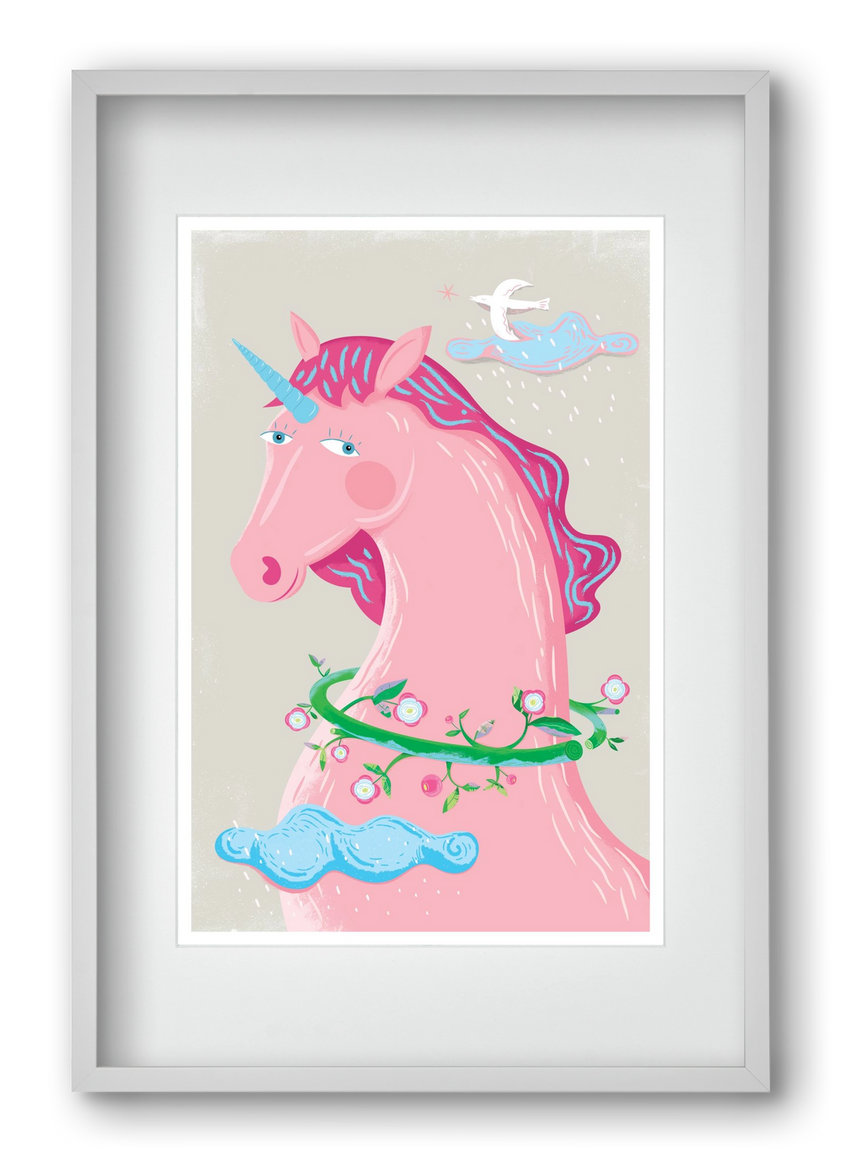 Pink Unikornis, 40x60 cm (30x45 cm), Fehér keret, paszpartuval
