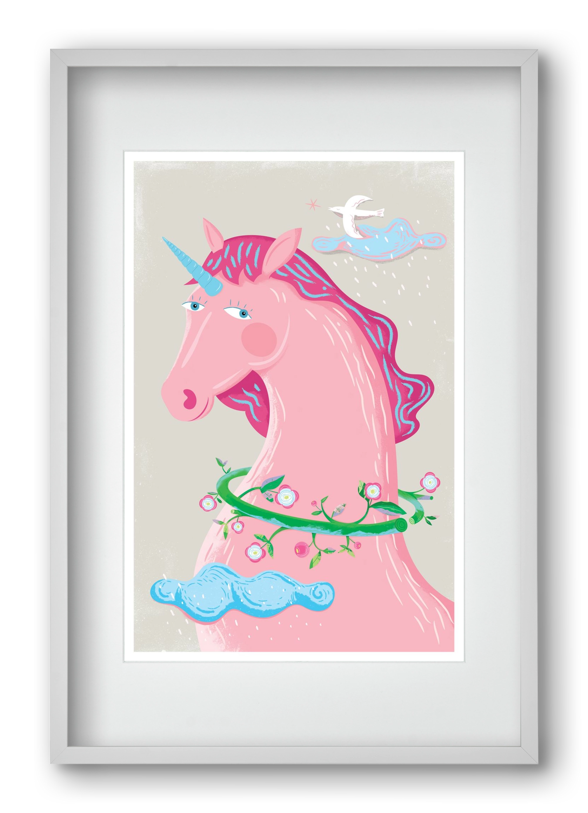 Pink Unikornis, 40x60 cm (30x45 cm), Fehér keret, paszpartuval