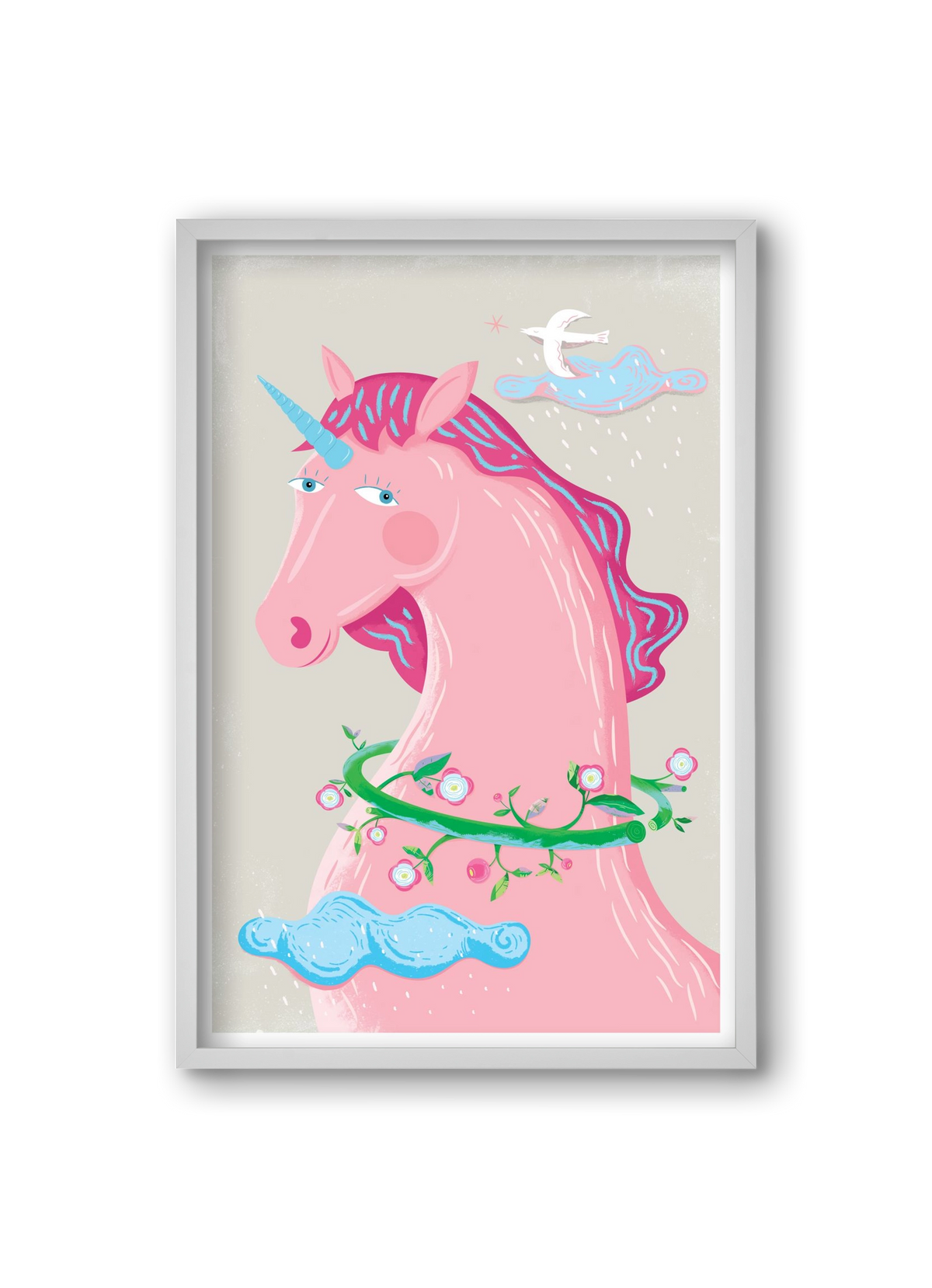 Pink Unikornis, 20x30 cm (20x30 cm), Fehér keret