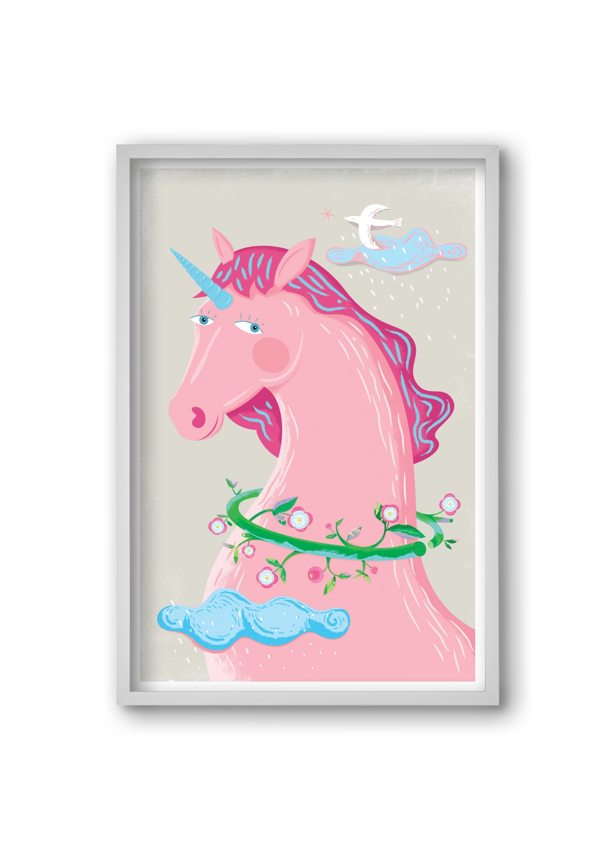 Pink Unikornis, 20x30 cm (20x30 cm), Fehér keret