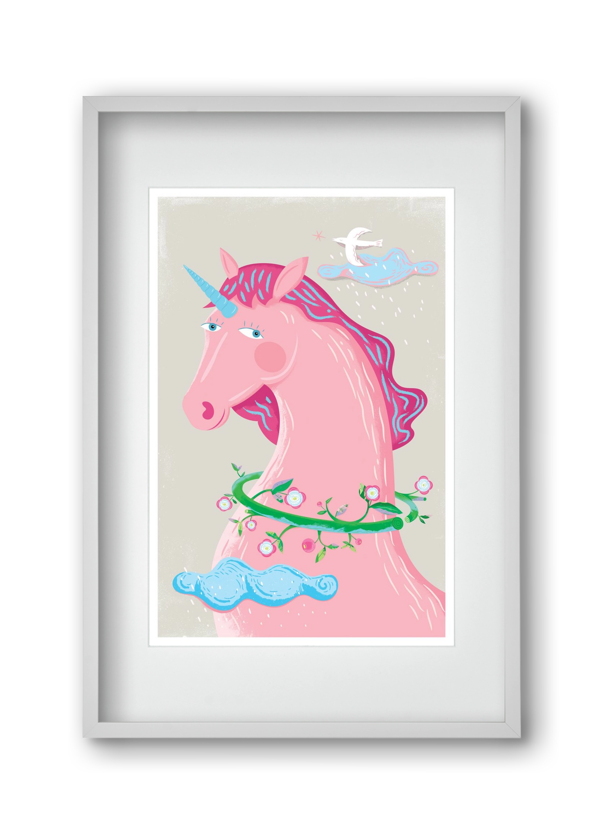 Pink Unikornis, 30x45 cm (20x30 cm), Fehér keret, paszpartuval