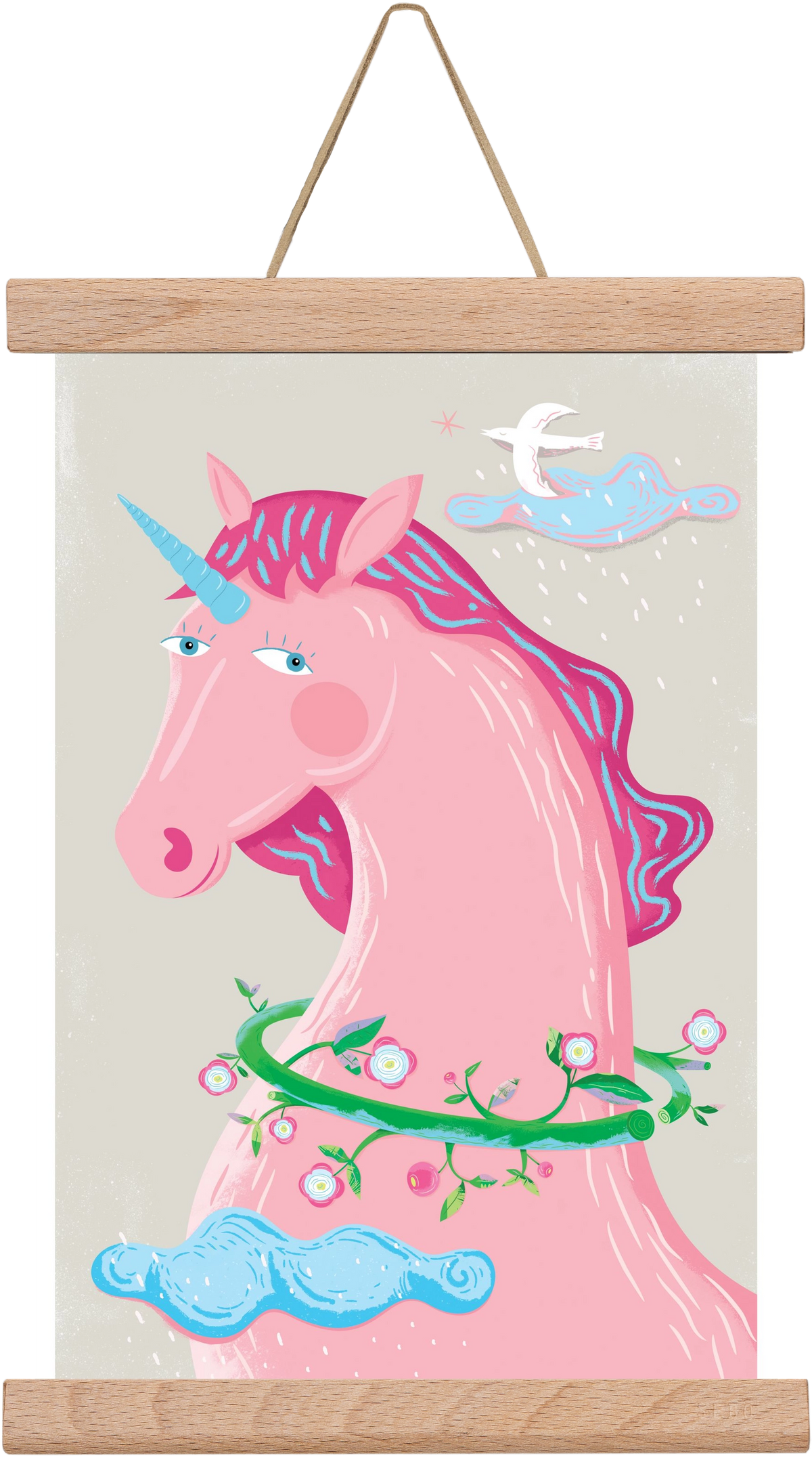 Pink Unikornis, 20x30 cm (20x30 cm), Tölgy akasztó