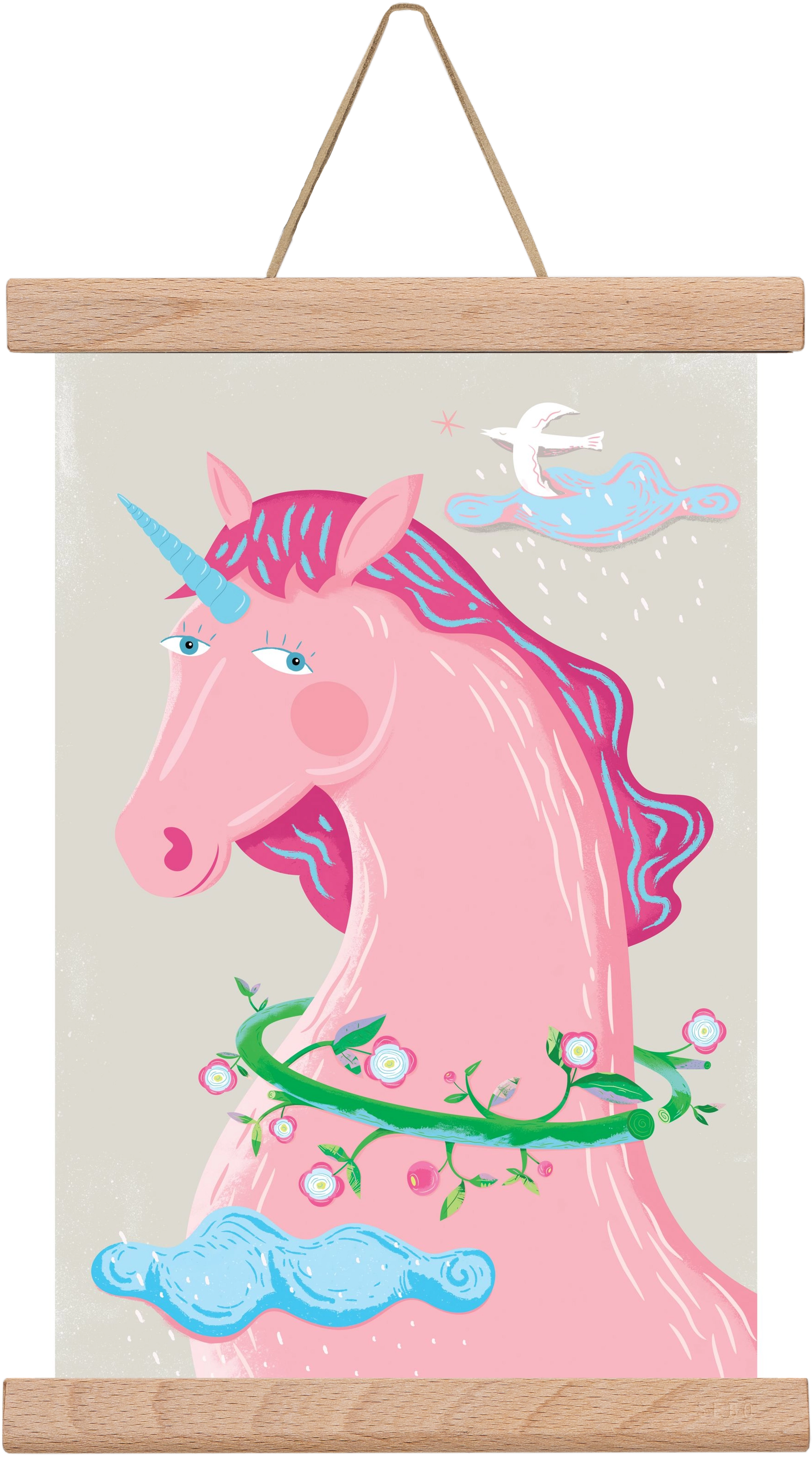 Pink Unikornis, 20x30 cm (20x30 cm), Tölgy akasztó