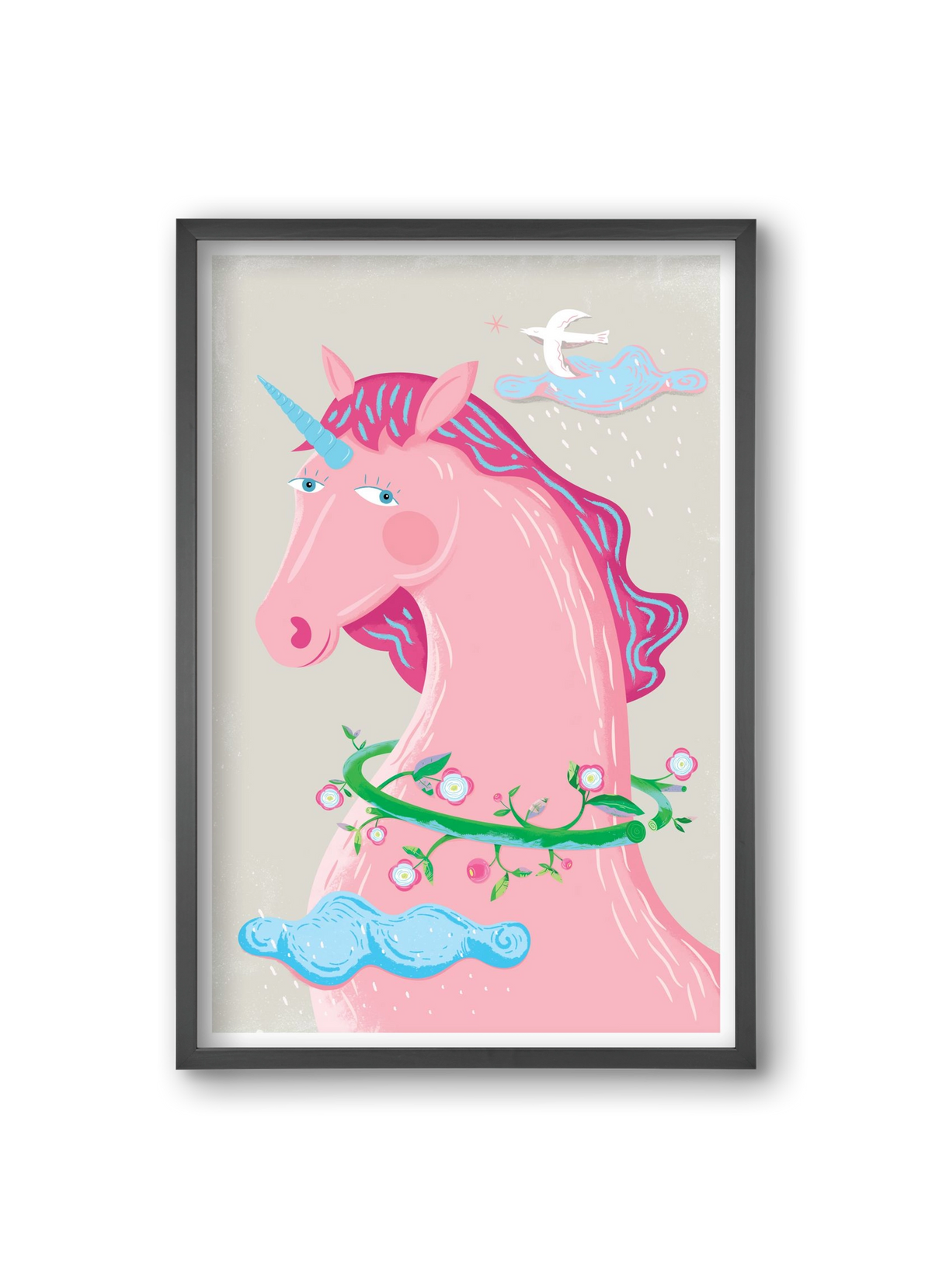 Pink Unikornis, 20x30 cm (20x30 cm), Fekete keret