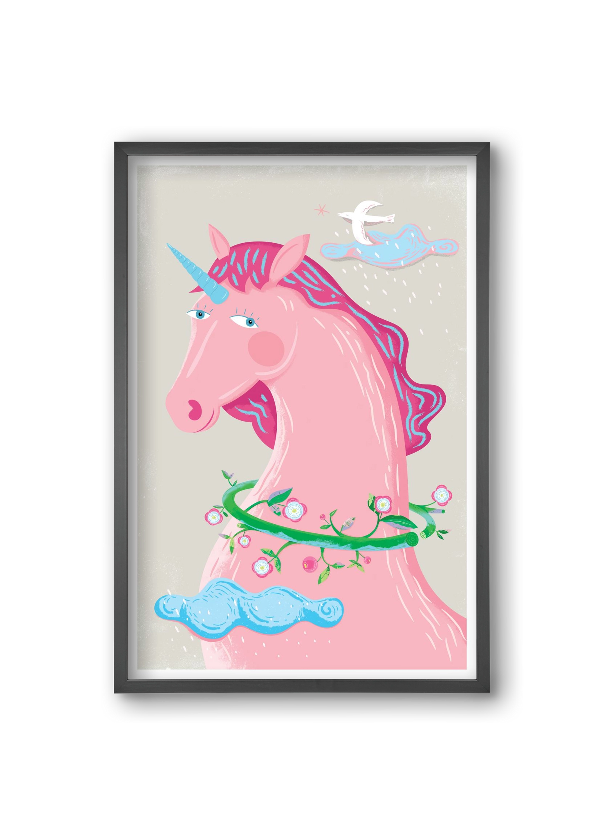 Pink Unikornis, 20x30 cm (20x30 cm), Fekete keret