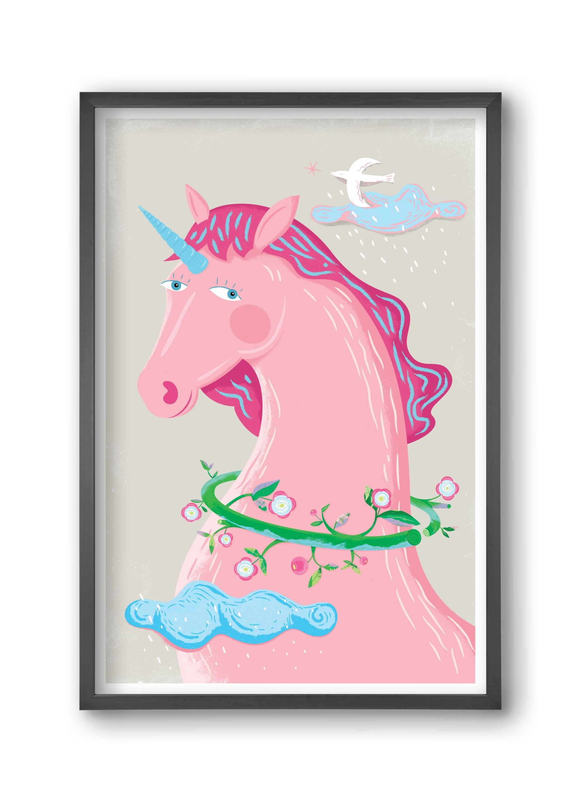 Pink Unikornis, 30x45 cm (30x45 cm), Fekete keret