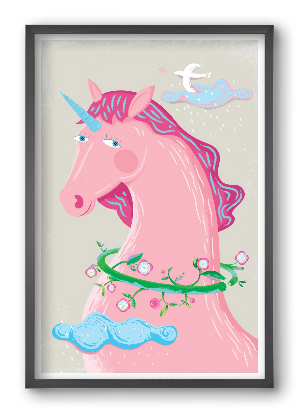 Pink Unikornis, 40x60 cm (40x60 cm), Fekete keret