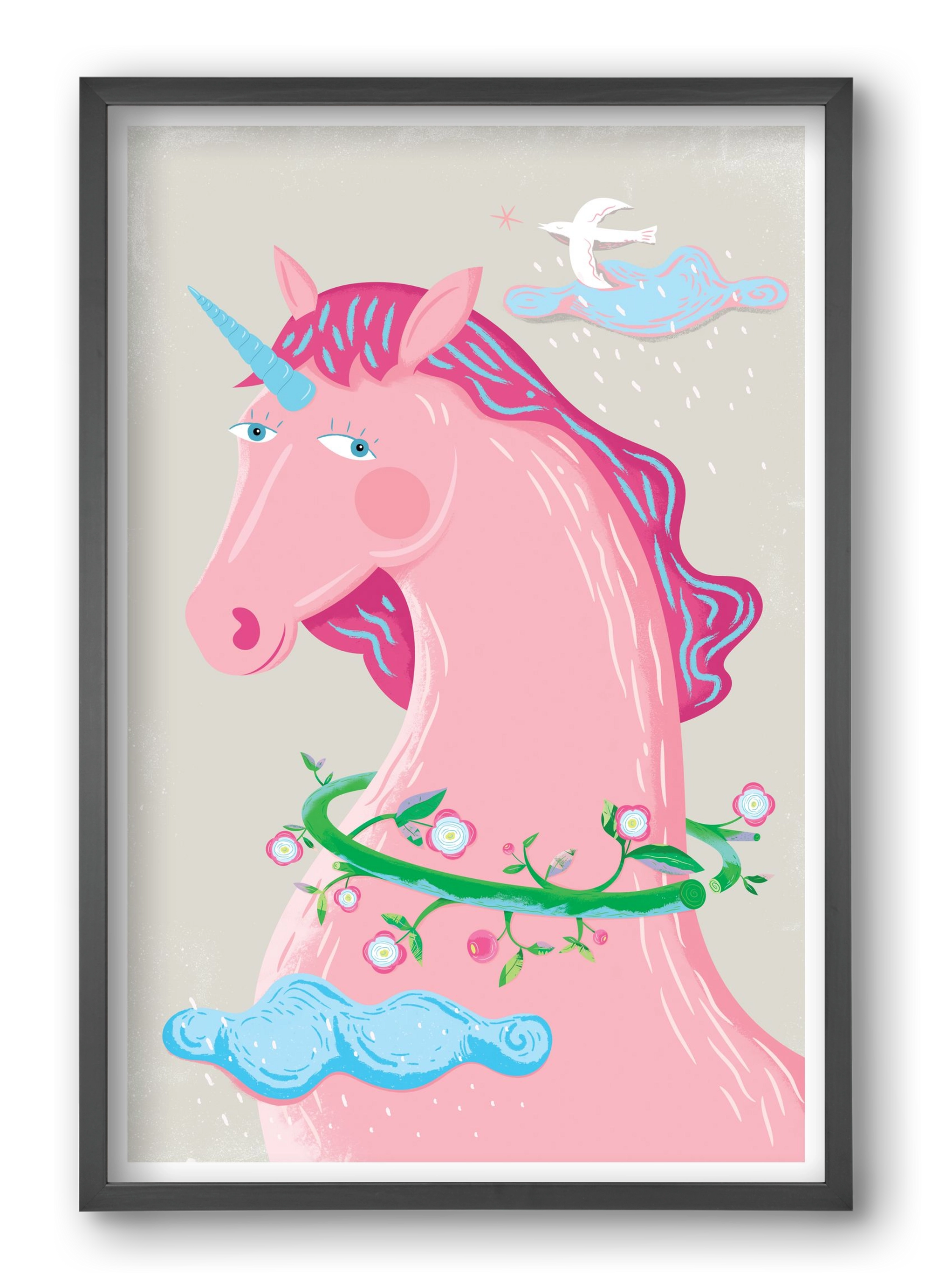 Pink Unikornis, 40x60 cm (40x60 cm), Fekete keret