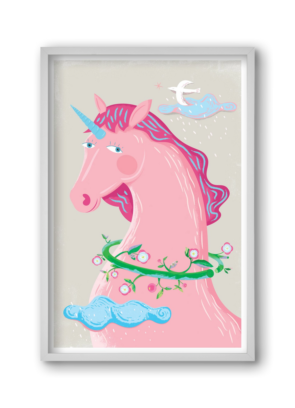 Pink Unikornis, 30x45 cm (30x45 cm), Fehér keret