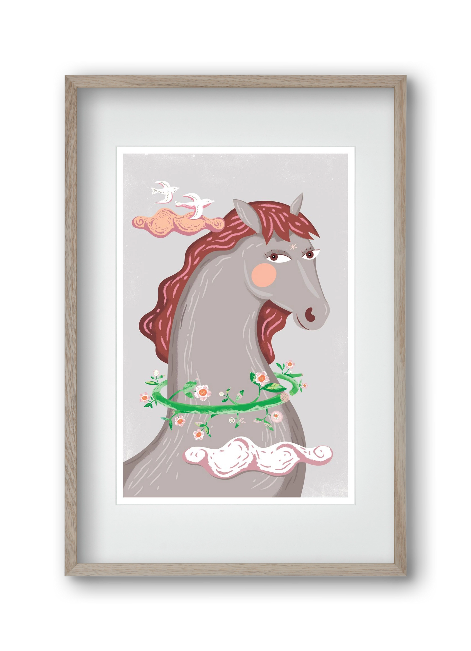 Szürke póniló , 30x45 cm (20x30 cm), Tölgy keret, paszpartuval