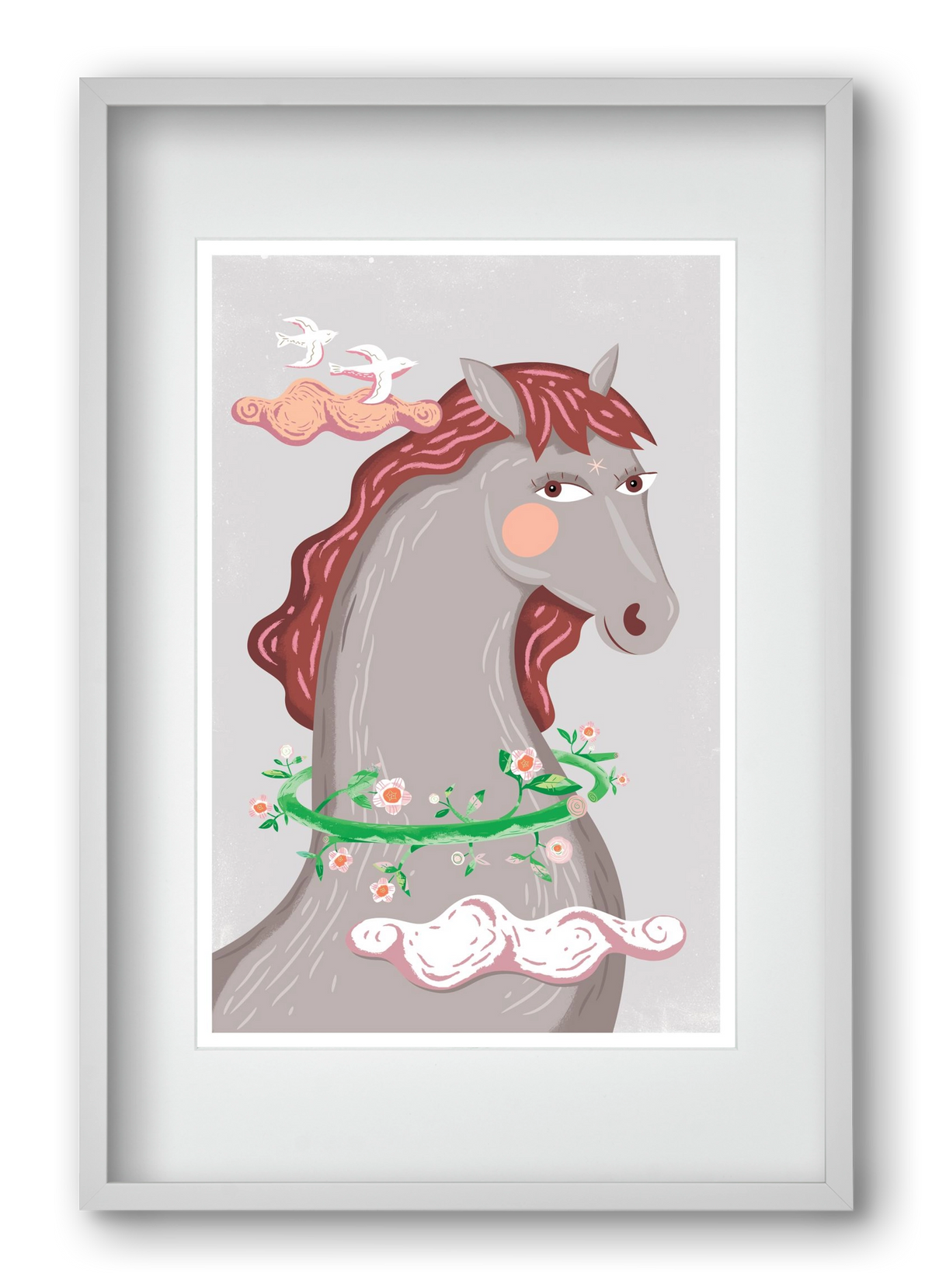 Szürke póniló , 40x60 cm (30x45 cm), Fehér keret, paszpartuval