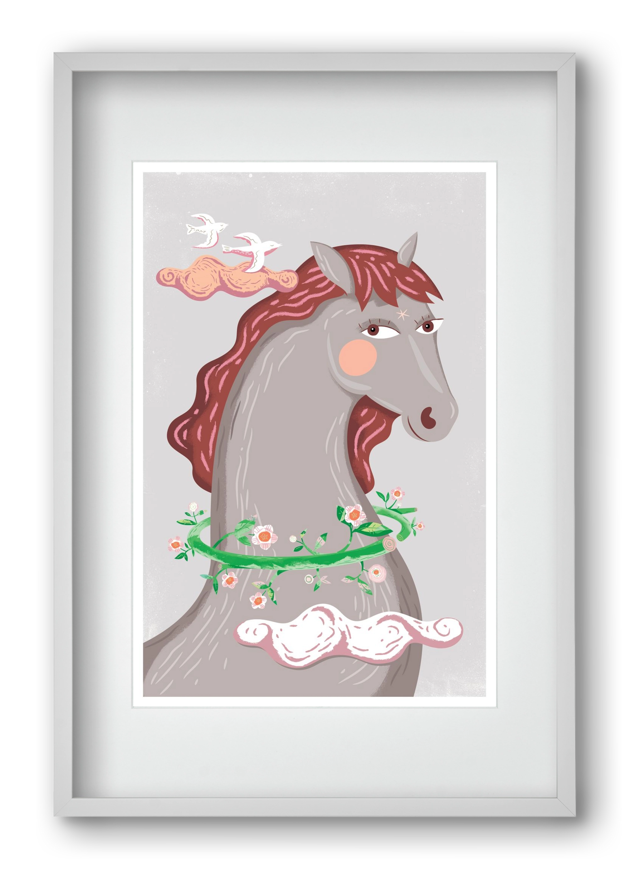 Szürke póniló , 40x60 cm (30x45 cm), Fehér keret, paszpartuval