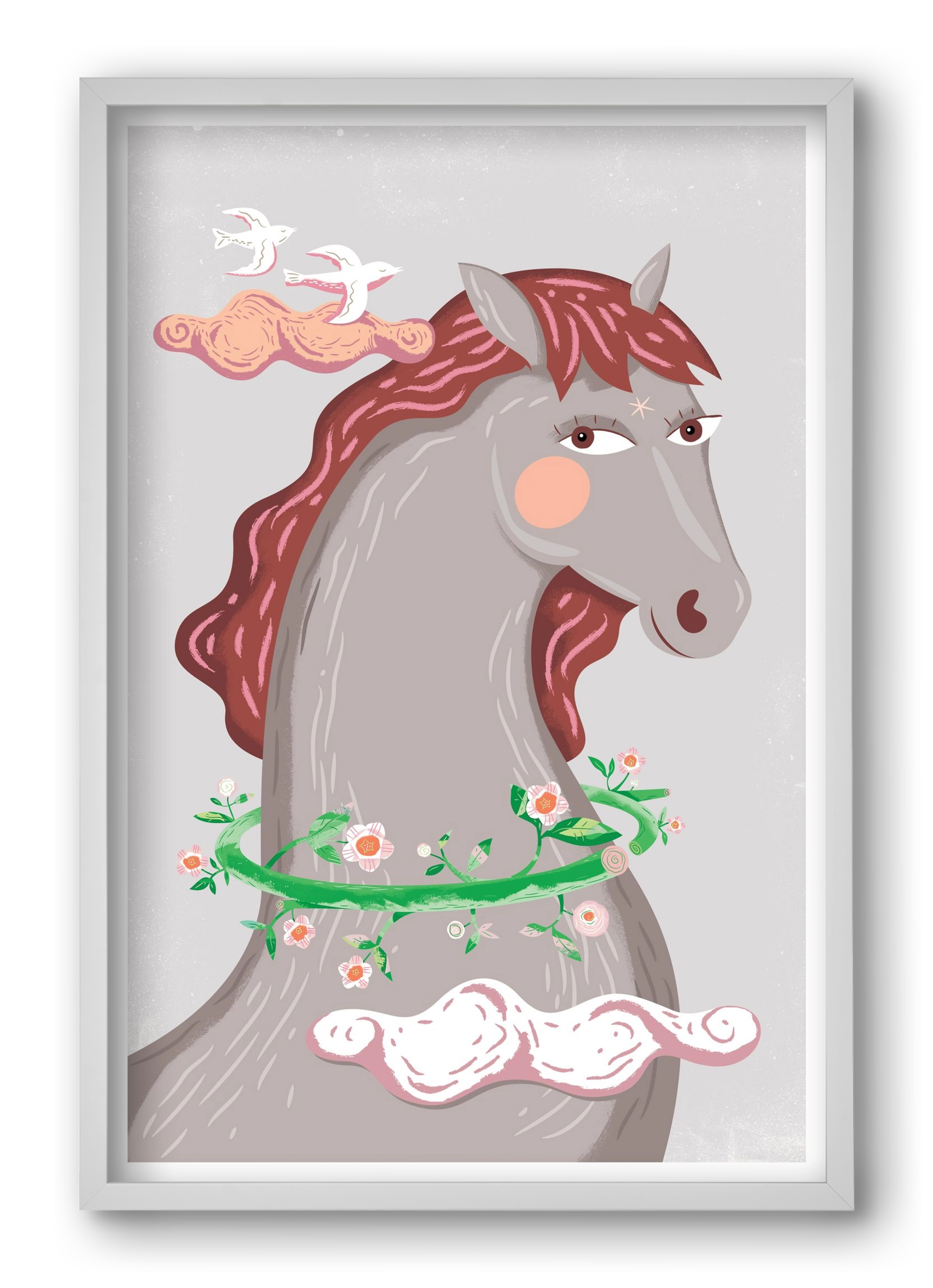 Szürke póniló , 40x60 cm (40x60 cm), Fehér keret