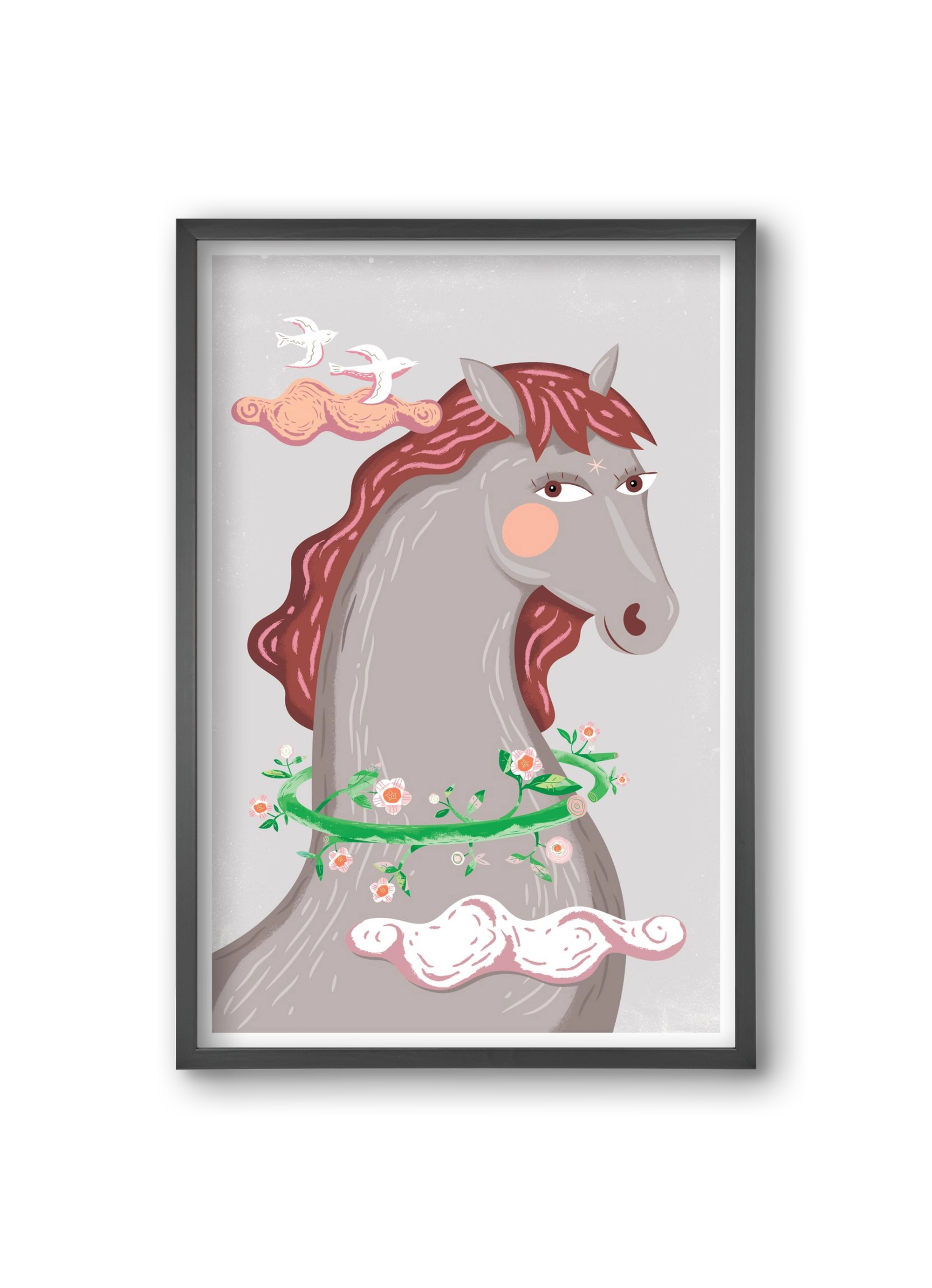 Szürke póniló , 20x30 cm (20x30 cm), Fekete keret