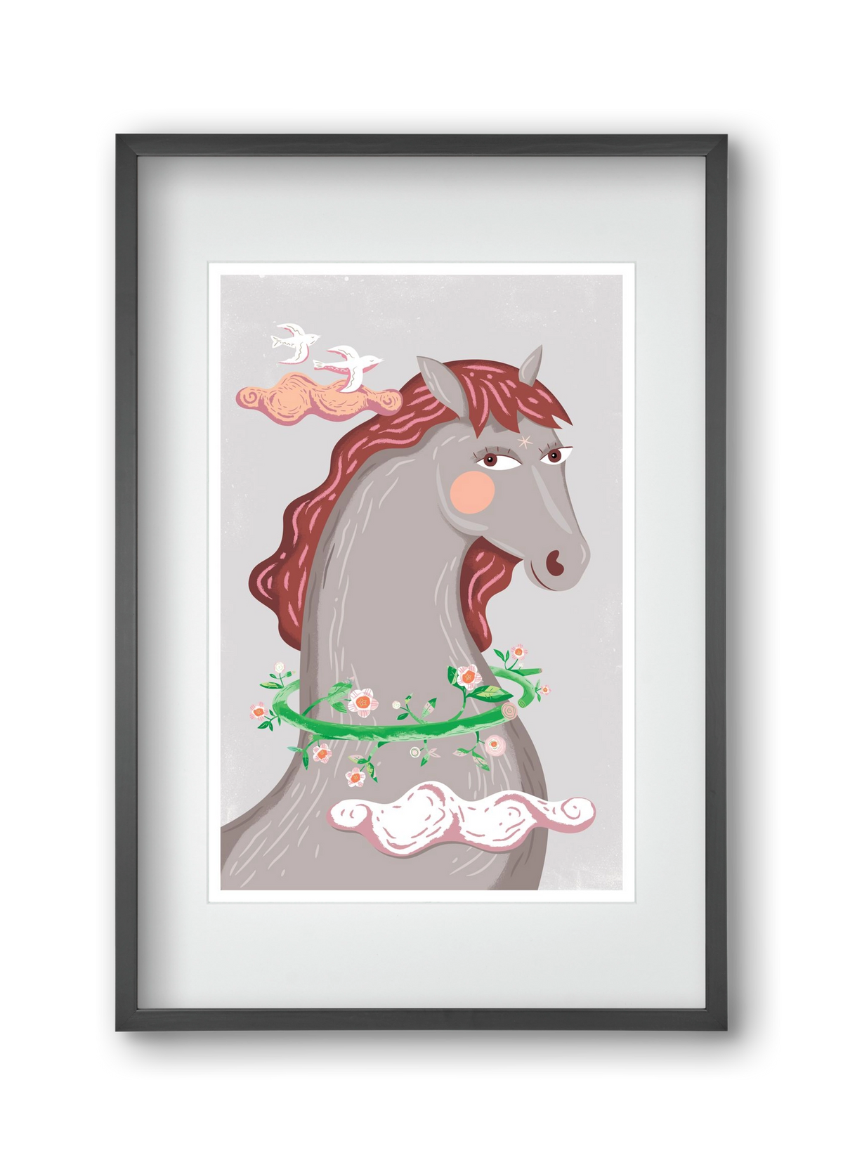 Szürke póniló , 30x45 cm (20x30 cm), Fekete keret, paszpartuval