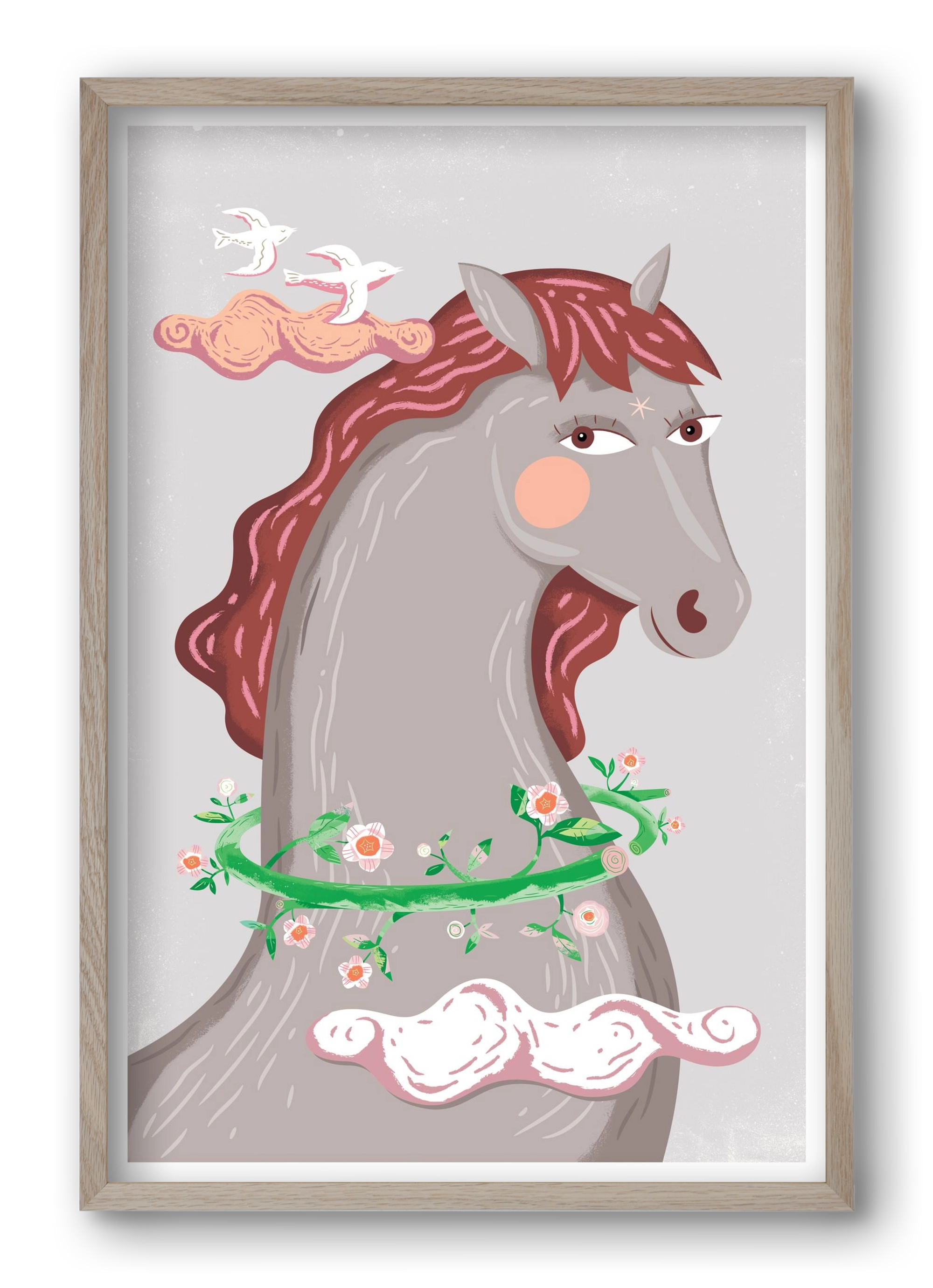 Szürke póniló , 40x60 cm (40x60 cm), Tölgy keret