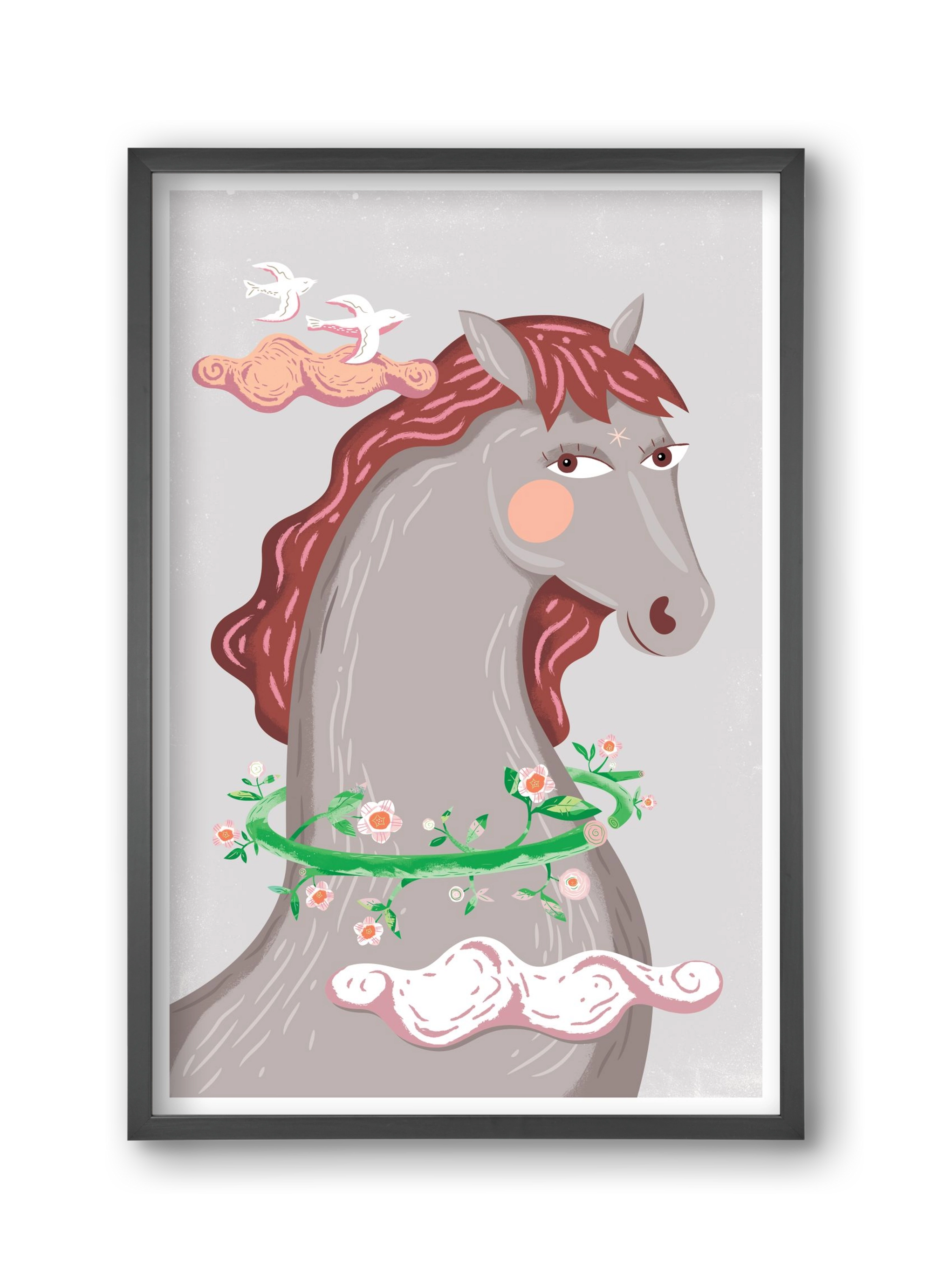 Szürke póniló , 30x45 cm (30x45 cm), Fekete keret