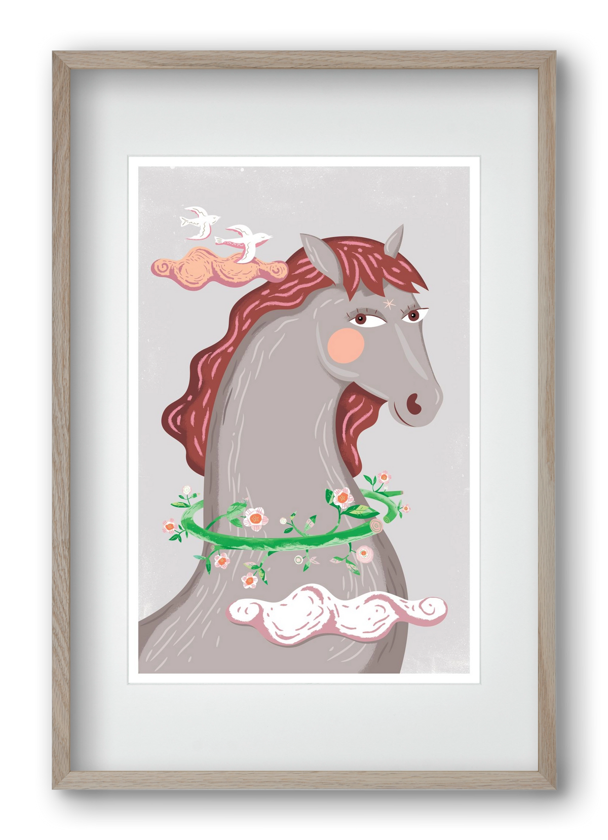 Szürke póniló , 40x60 cm (30x45 cm), Tölgy keret, paszpartuval